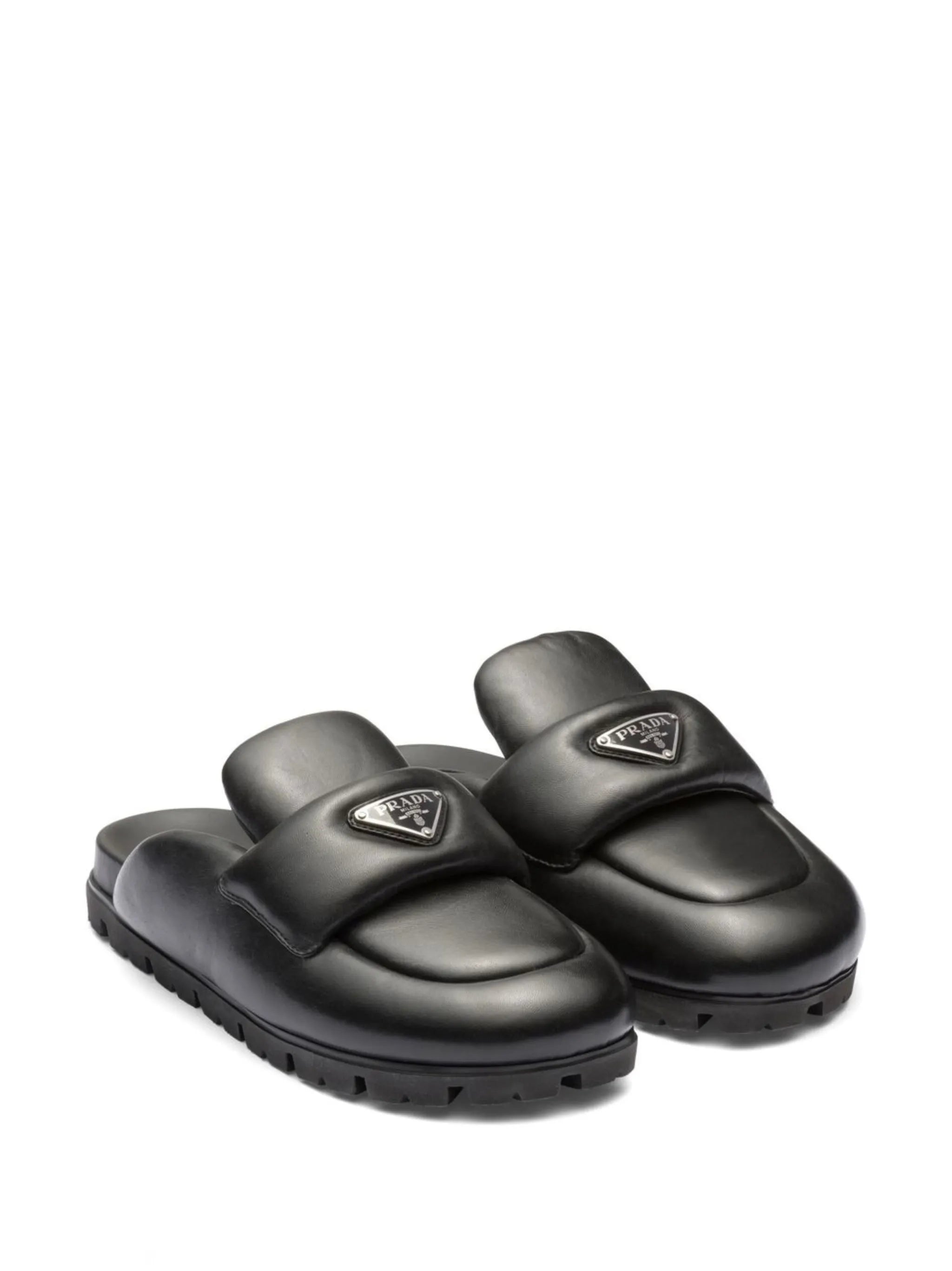 triangle-logo padded mules