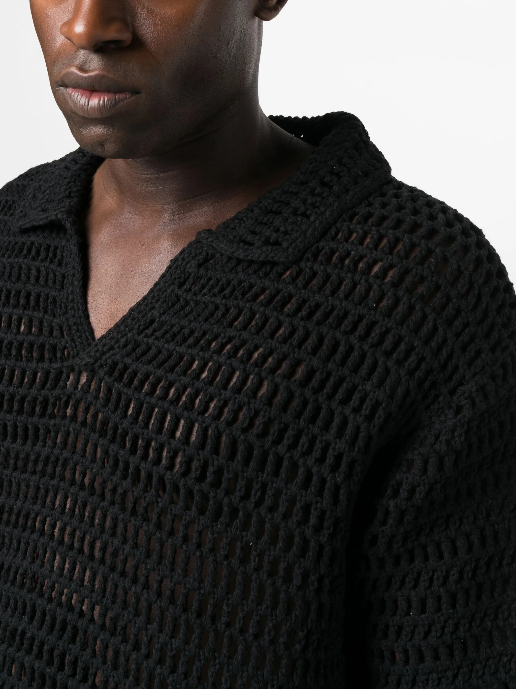short-sleeve crocheted polo shirt