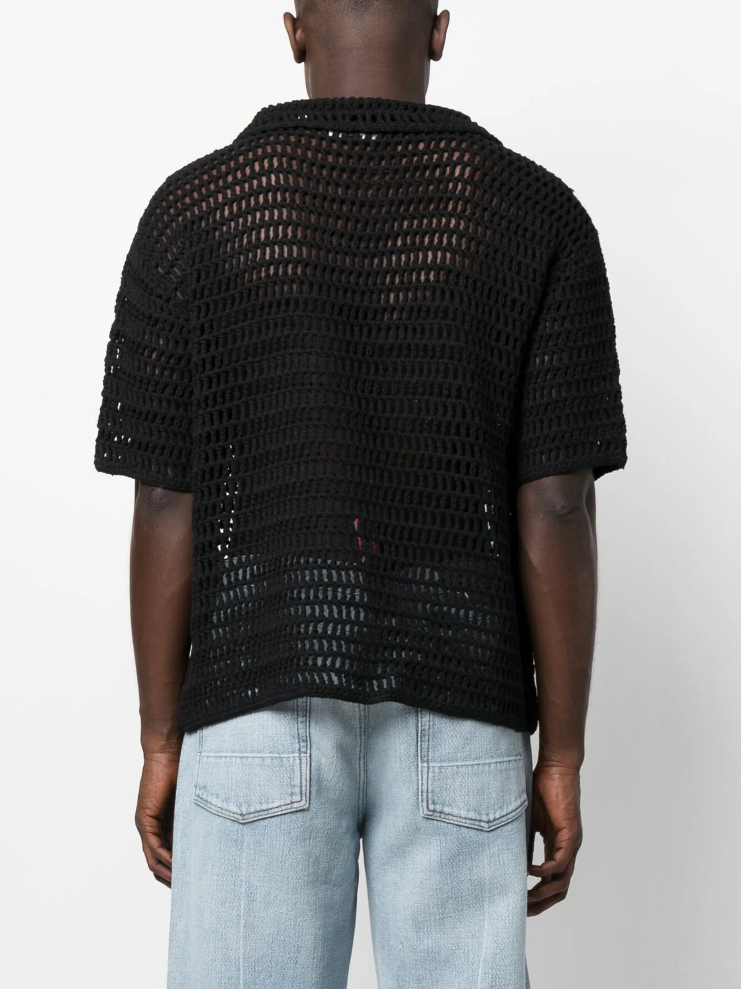 short-sleeve crocheted polo shirt