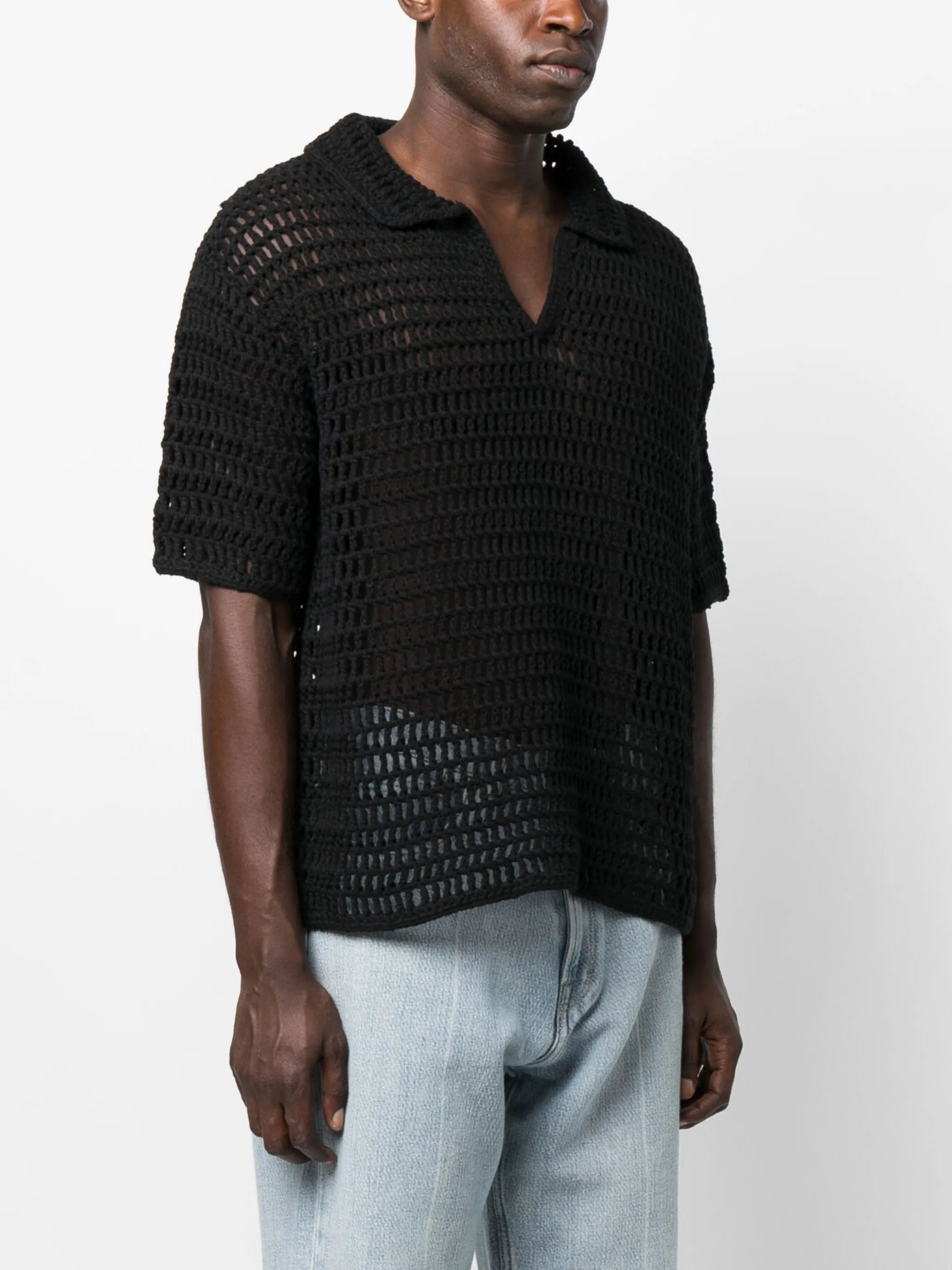 short-sleeve crocheted polo shirt
