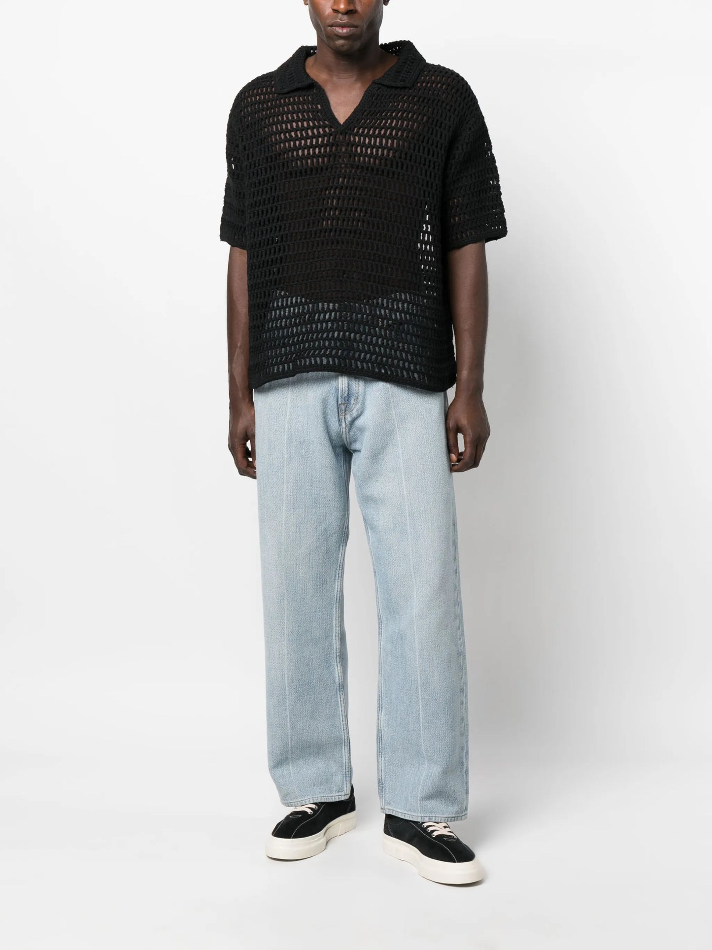 short-sleeve crocheted polo shirt