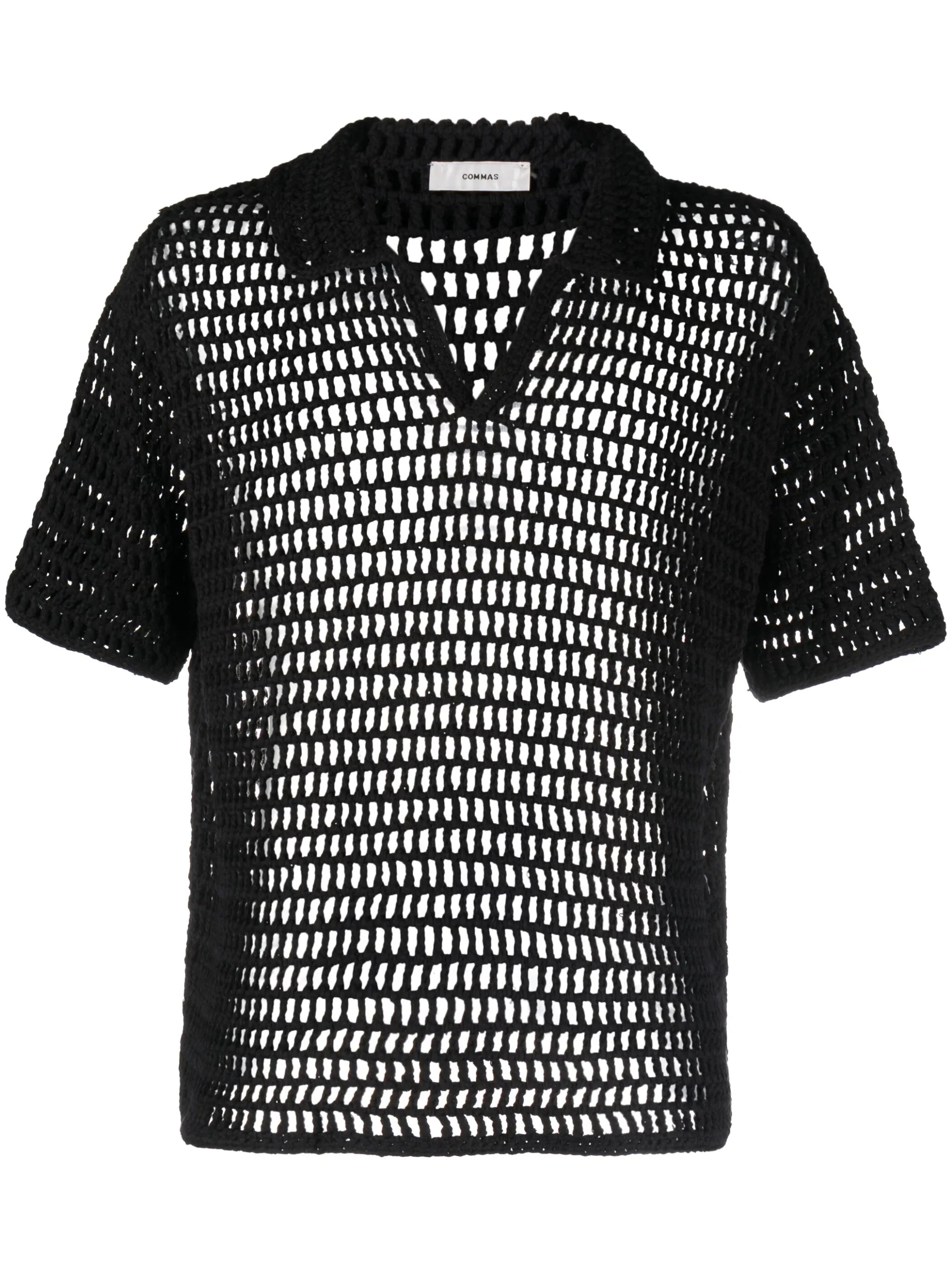 short-sleeve crocheted polo shirt