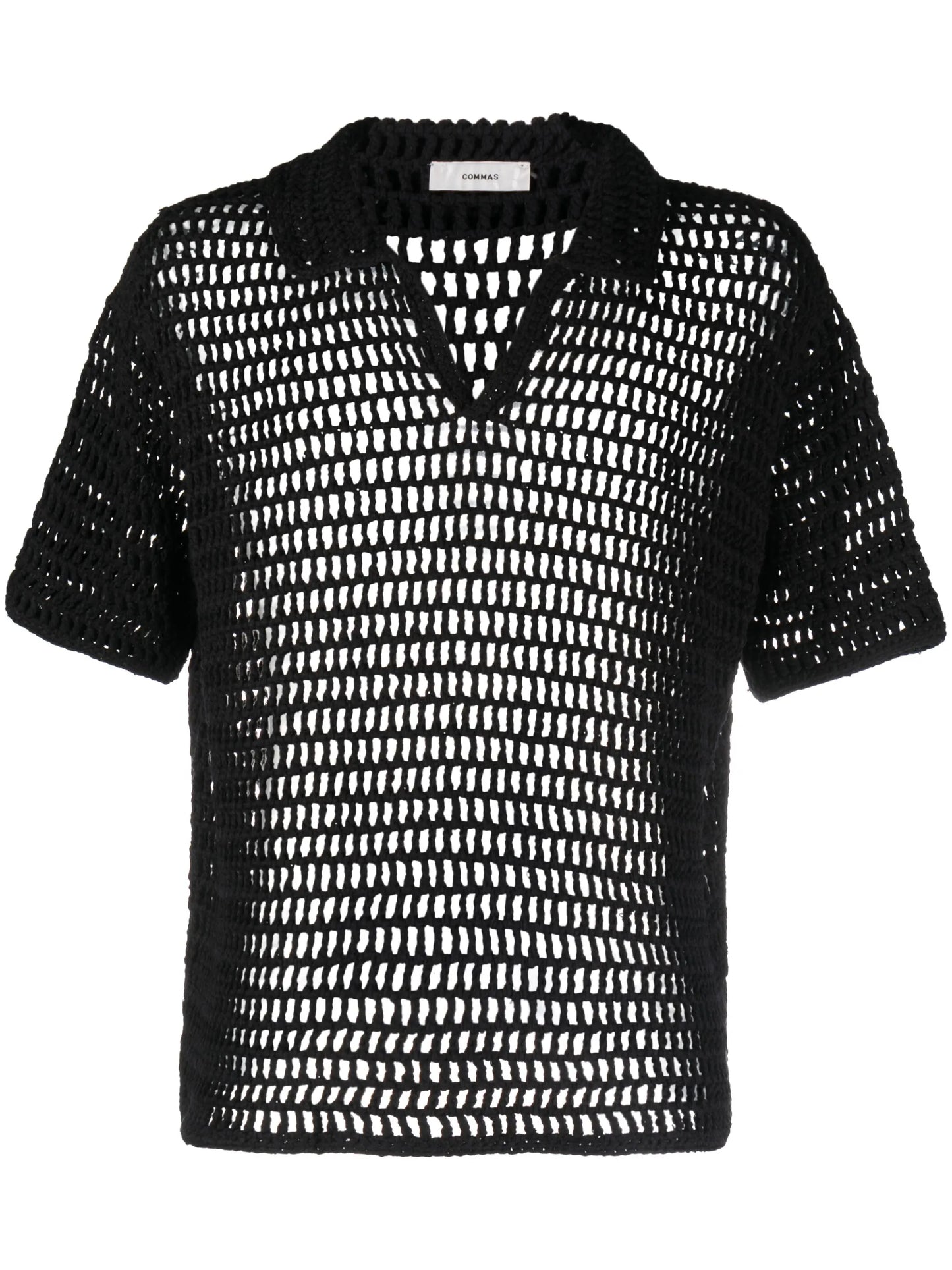 short-sleeve crocheted polo shirt