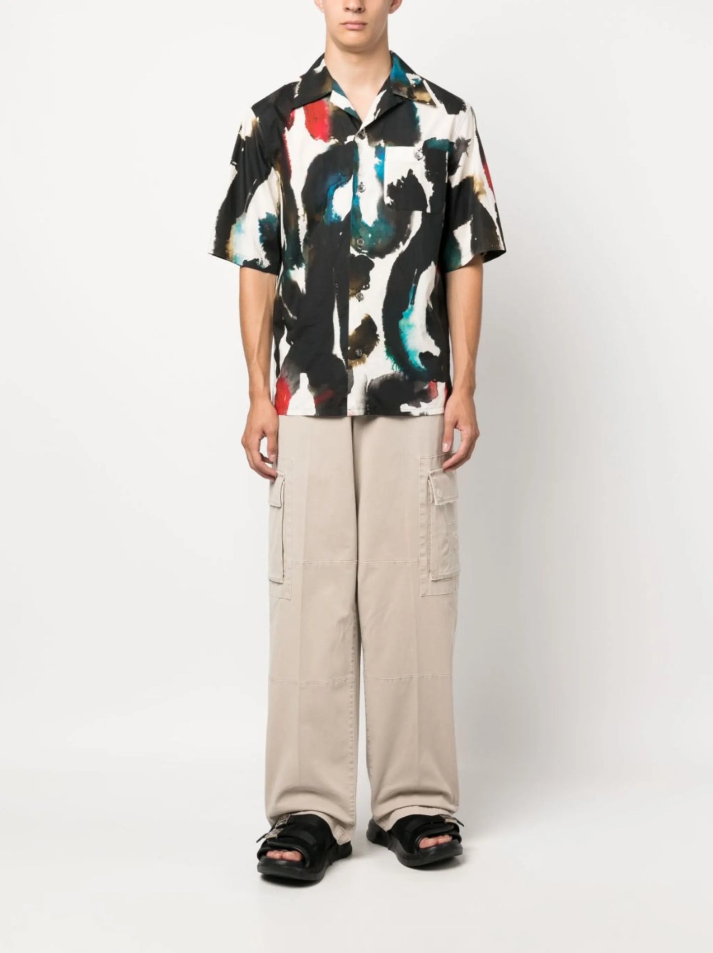 logo-patch wide-leg trousers