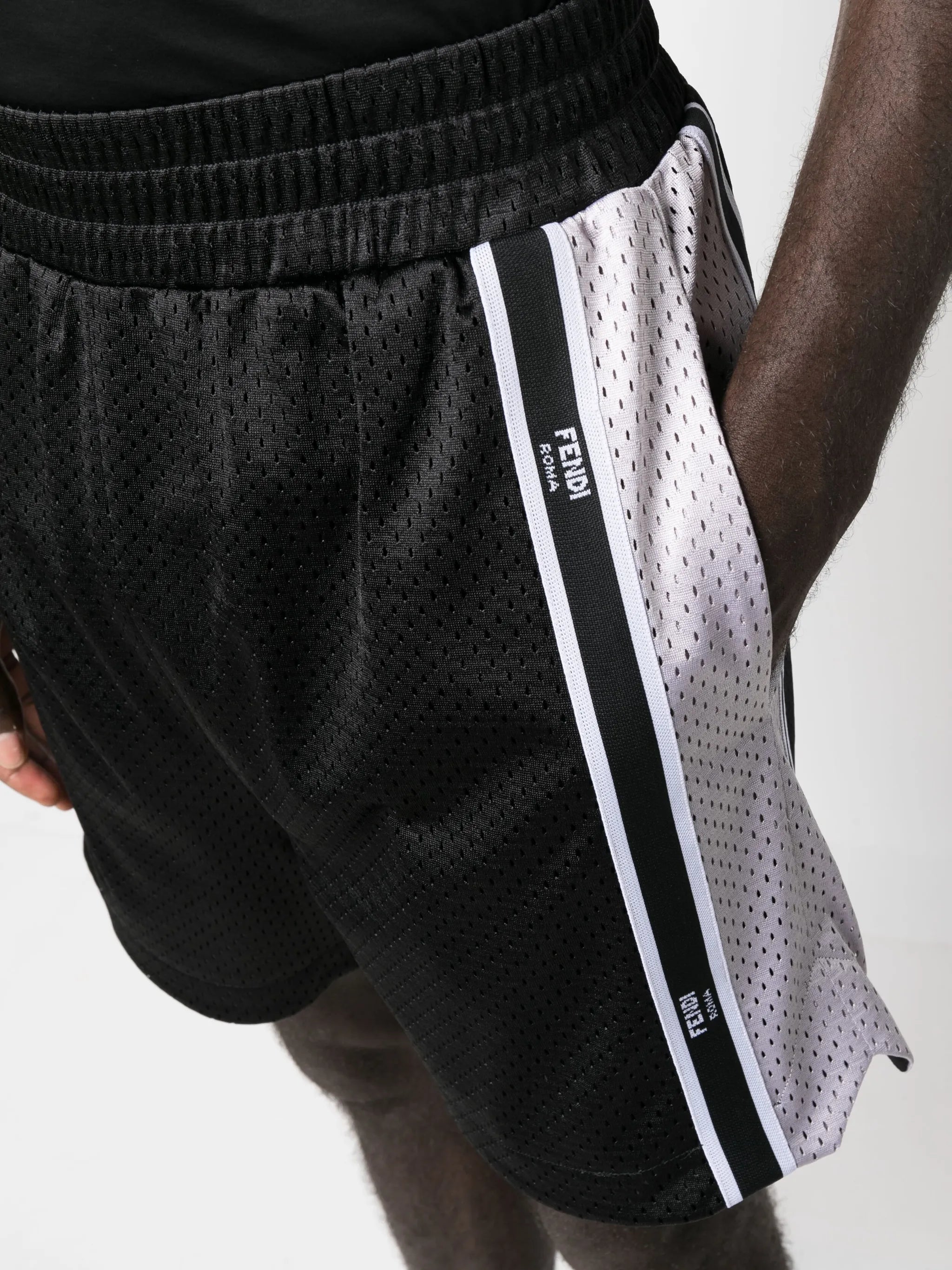 logo-tape perforated track shorts
