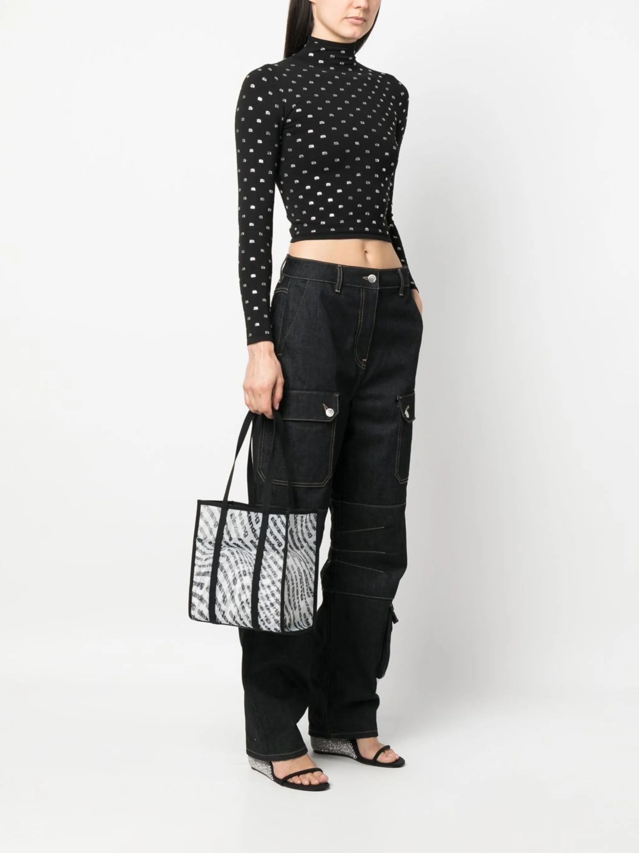 translucent logo-print tote bag