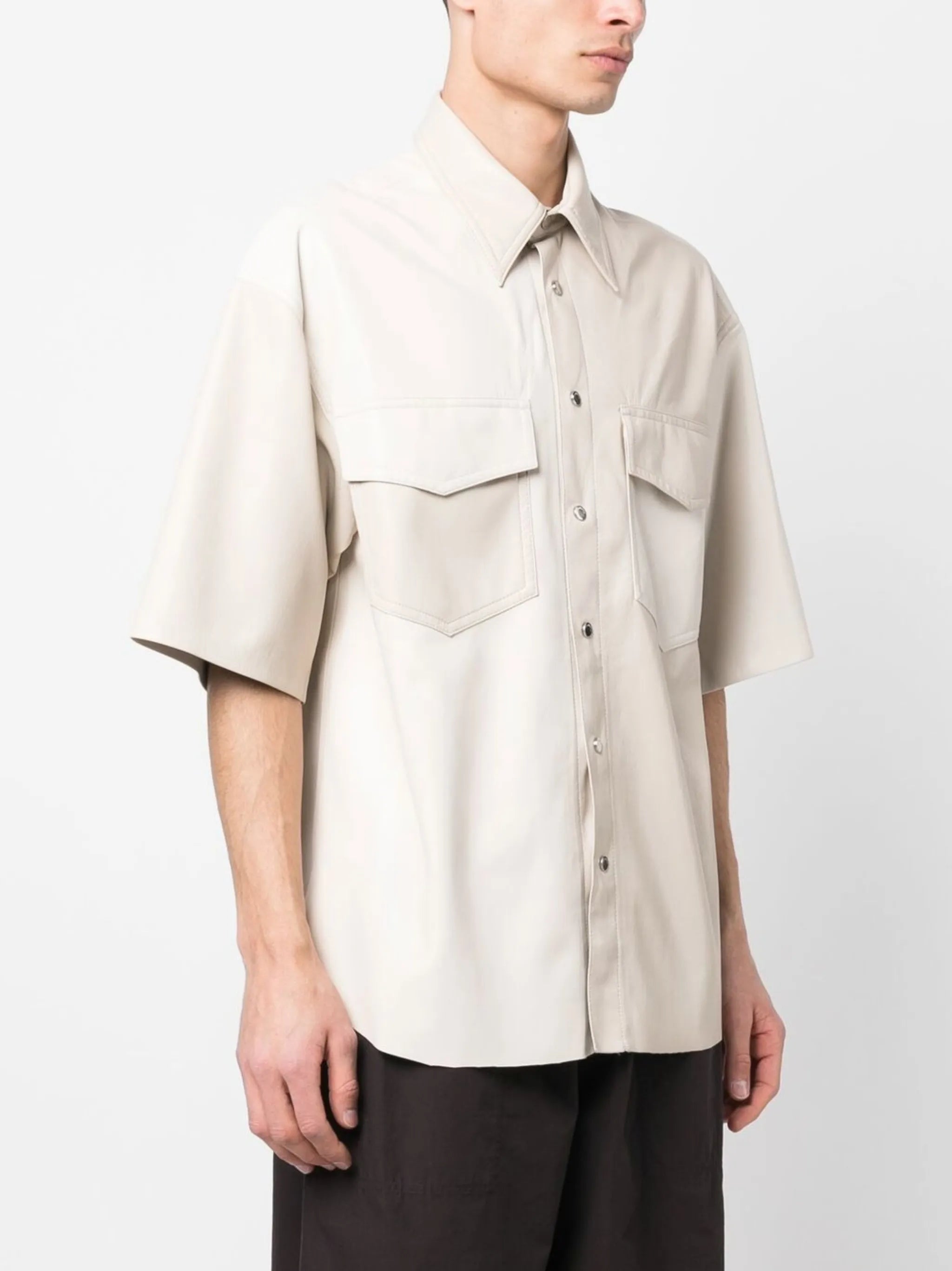 faux-leather short-sleeve shirt