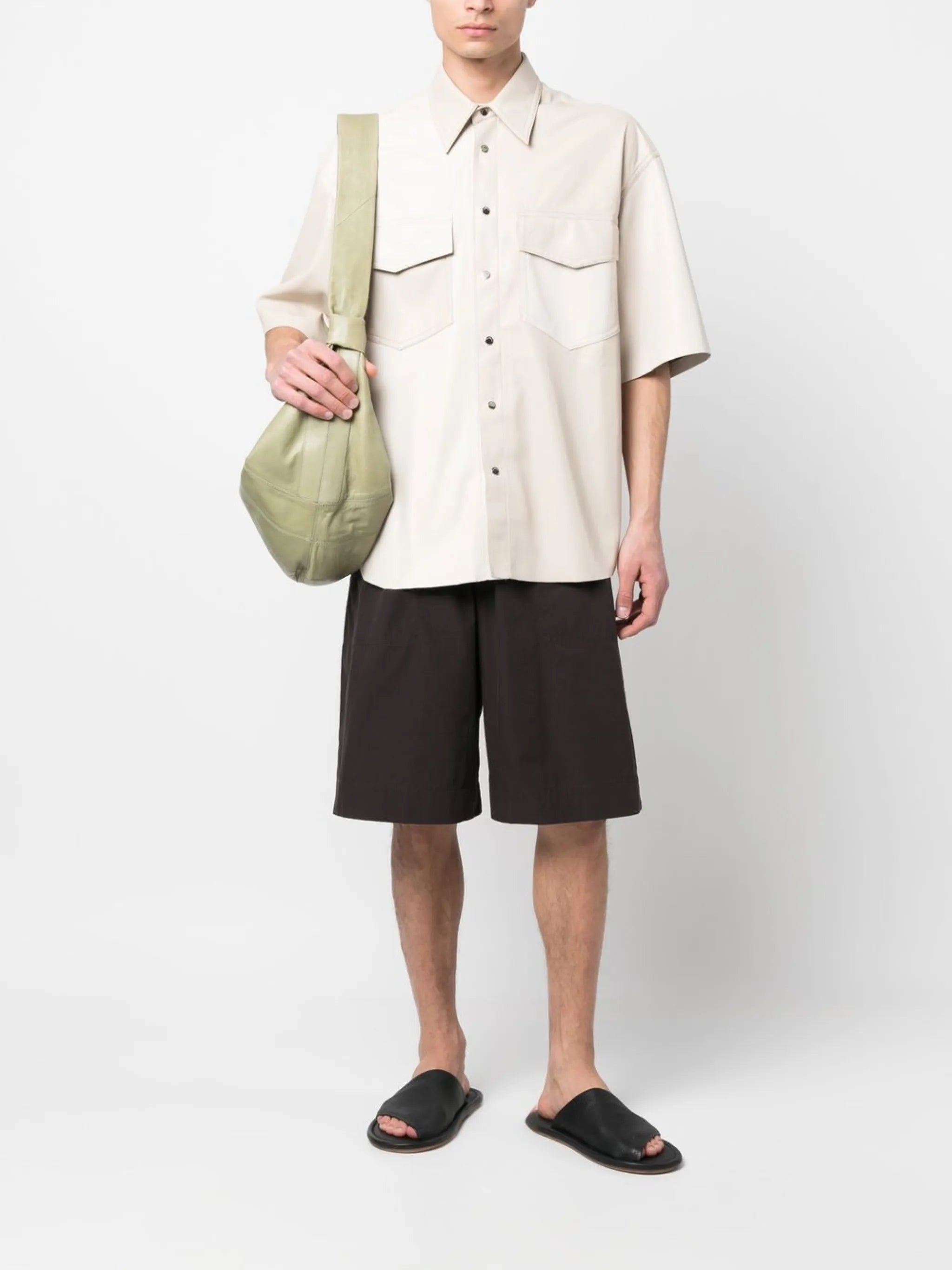 faux-leather short-sleeve shirt