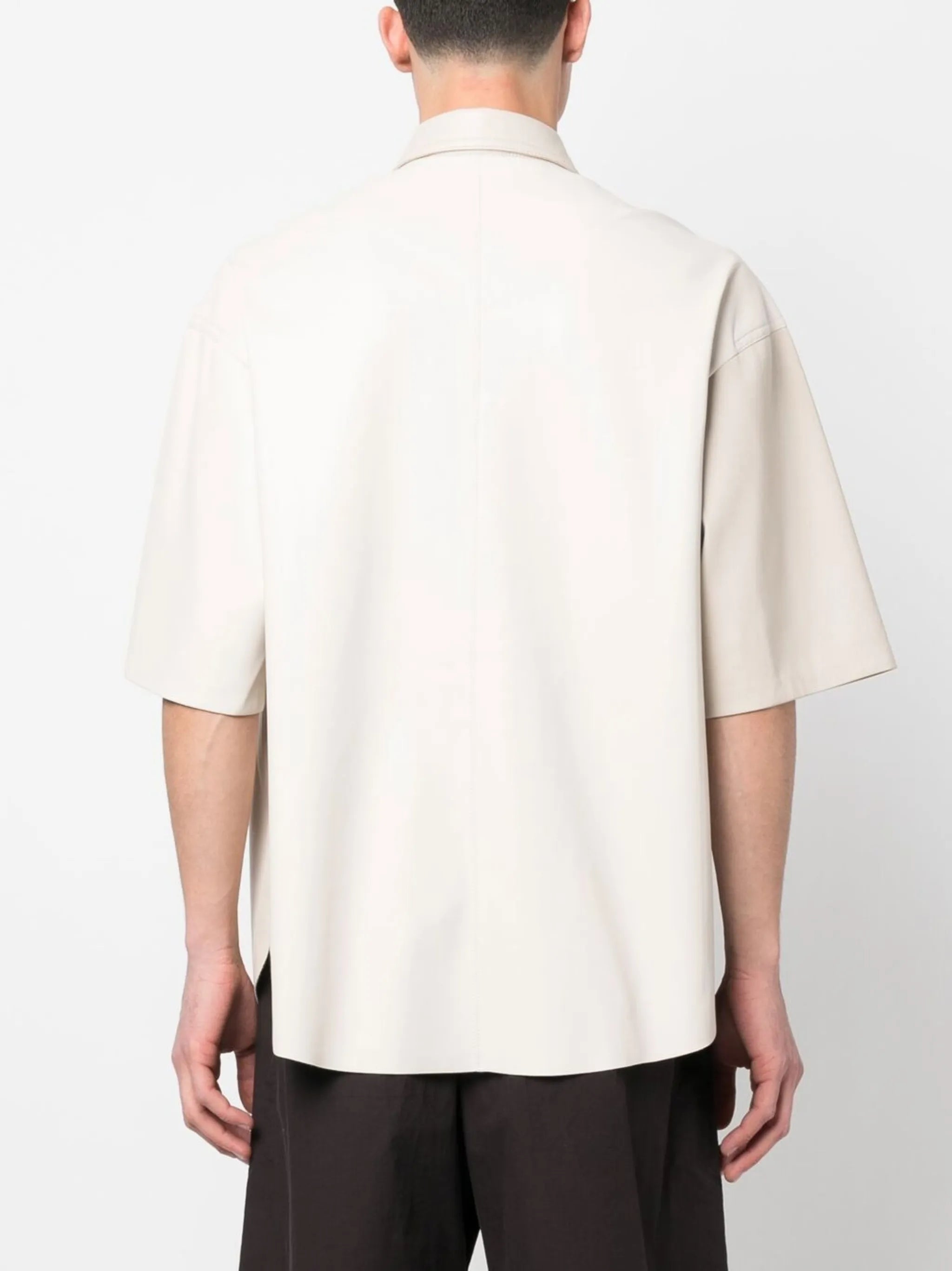 faux-leather short-sleeve shirt