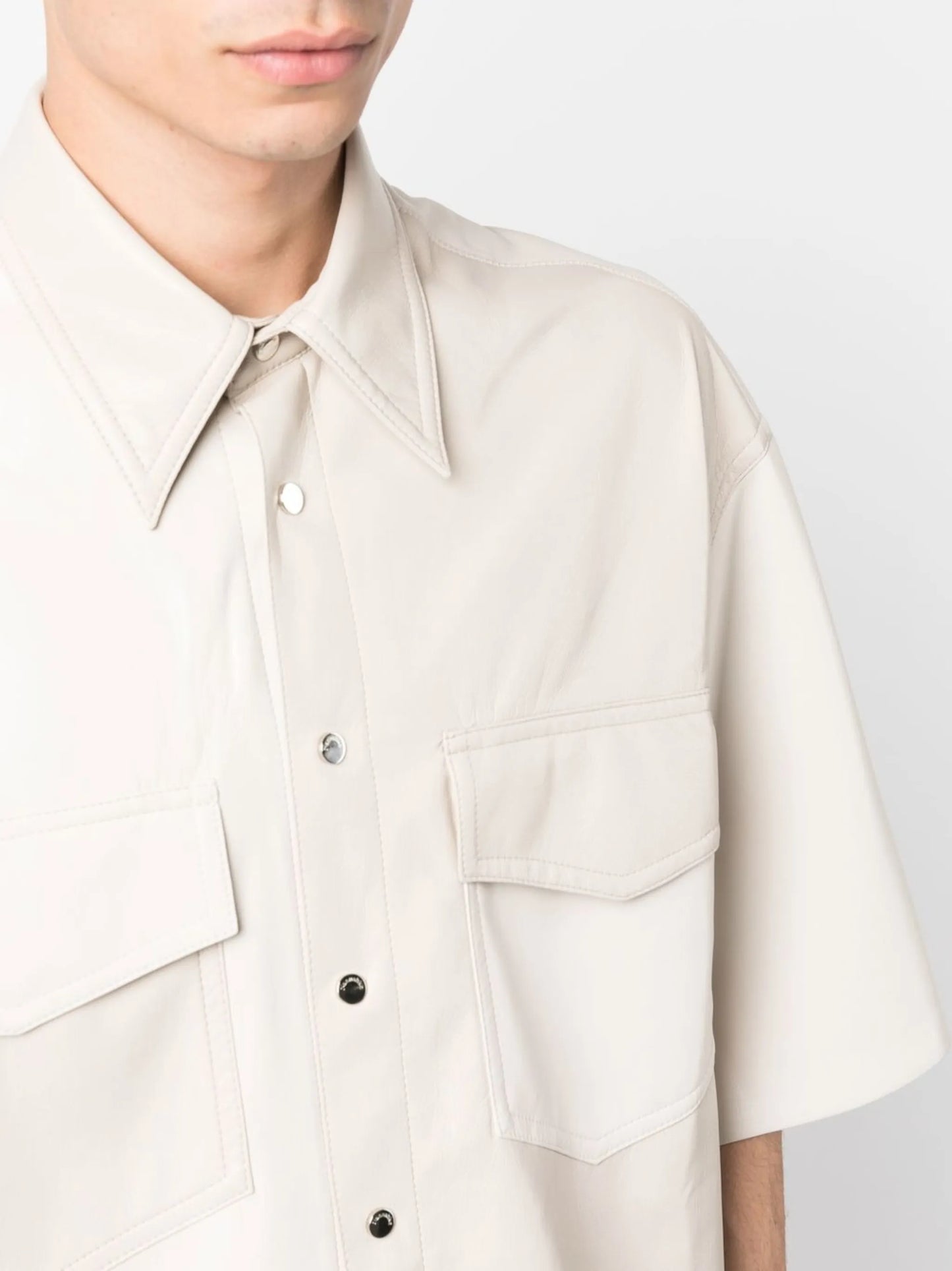 faux-leather short-sleeve shirt