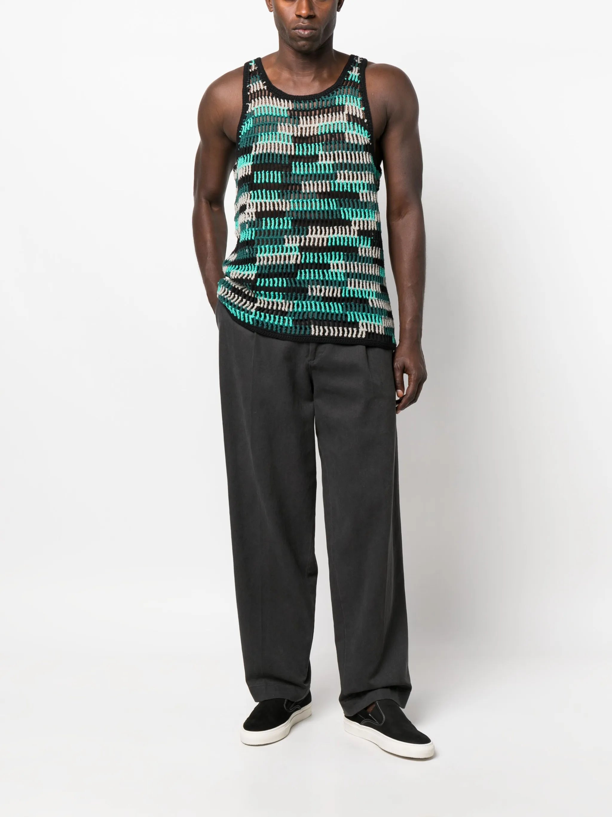 round-neck crocheted tank
