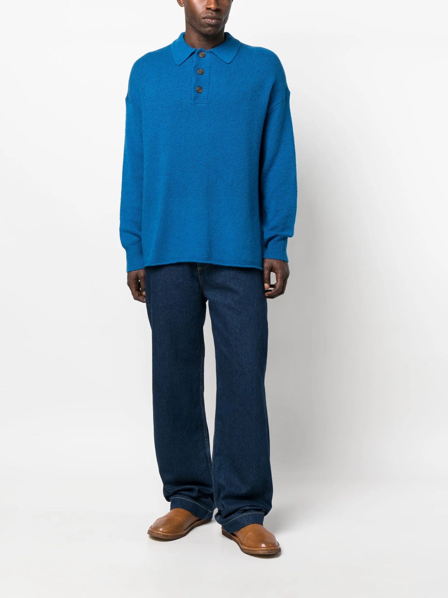 knitted long-sleeve polo shirt