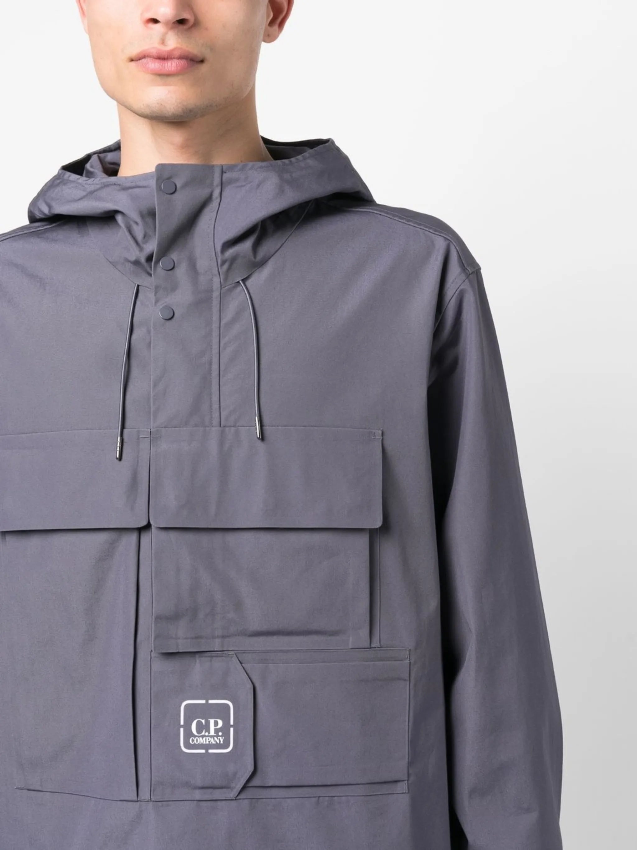 logo-print multi-pocket hooded jacket