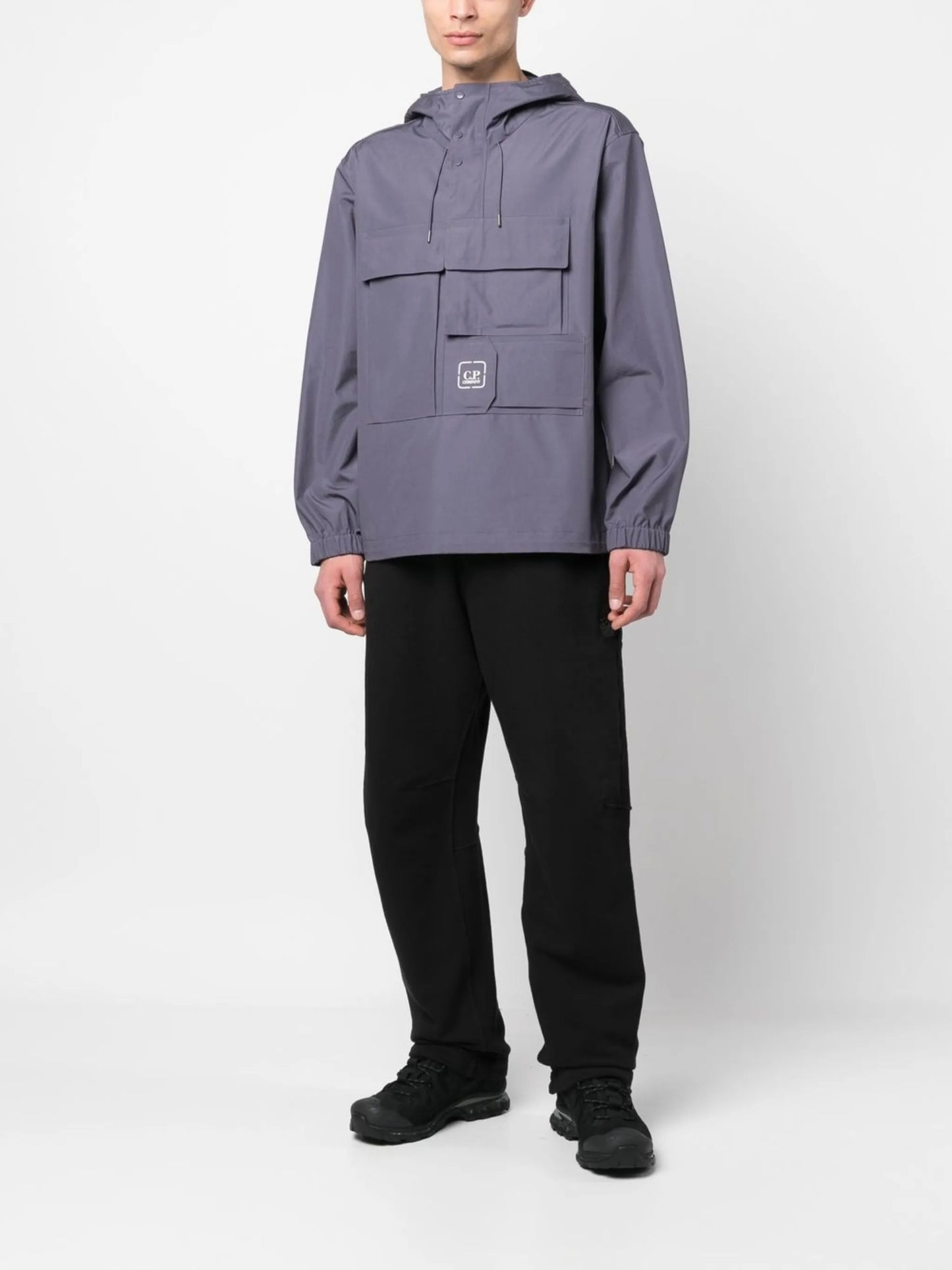 logo-print multi-pocket hooded jacket