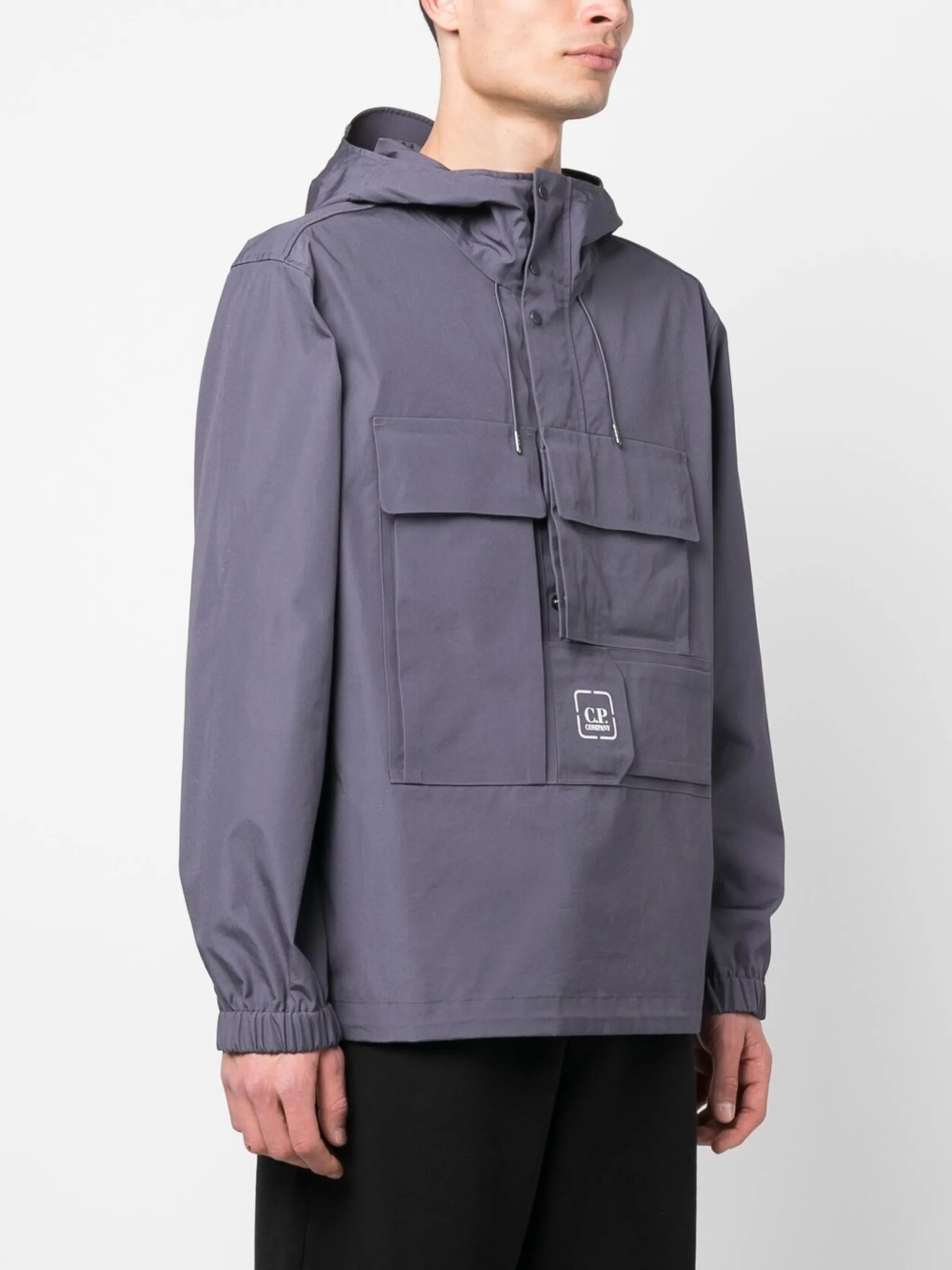 logo-print multi-pocket hooded jacket