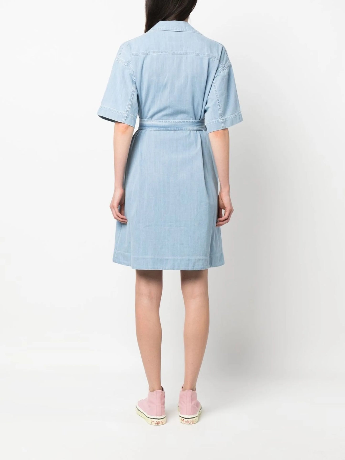 tied-waist denim wrap dress