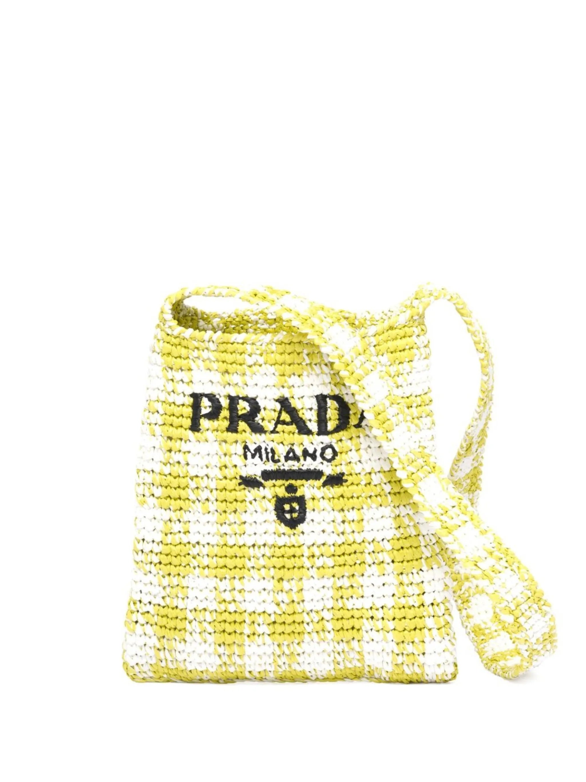 woven-logo raffia shoulder bag