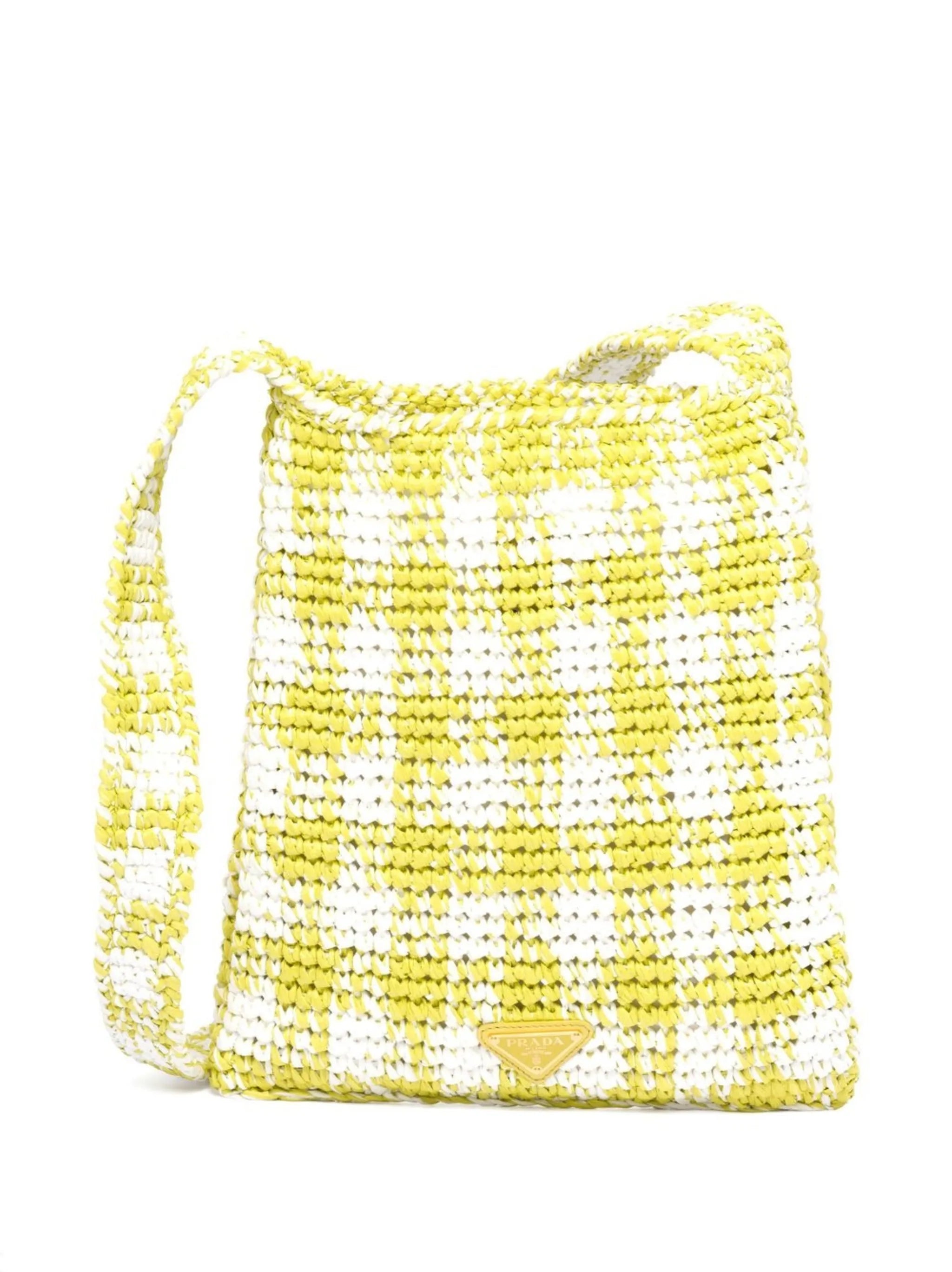 woven-logo raffia shoulder bag