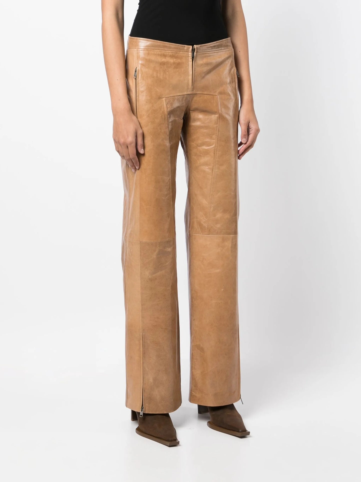 leather flared trousers