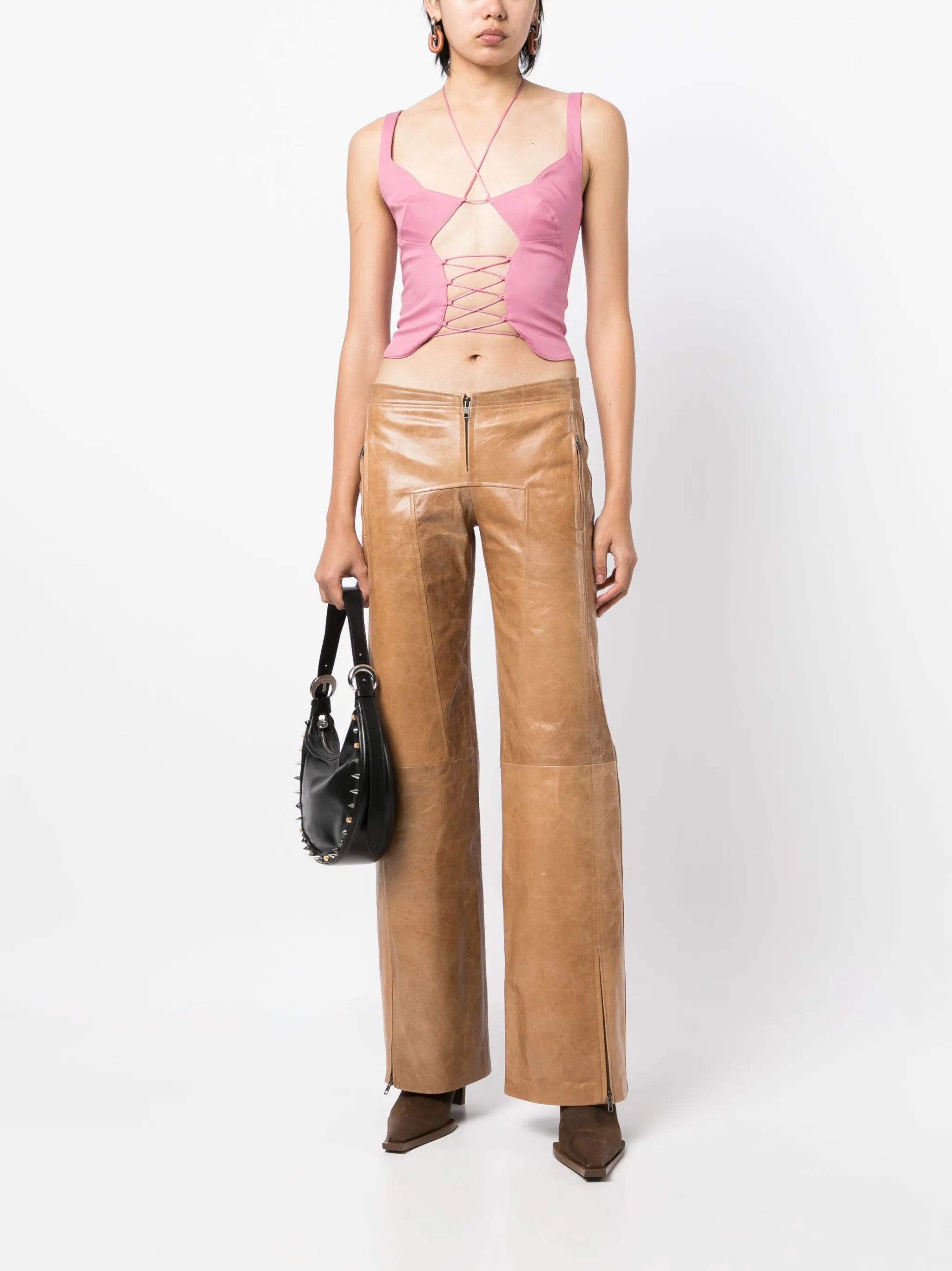 leather flared trousers