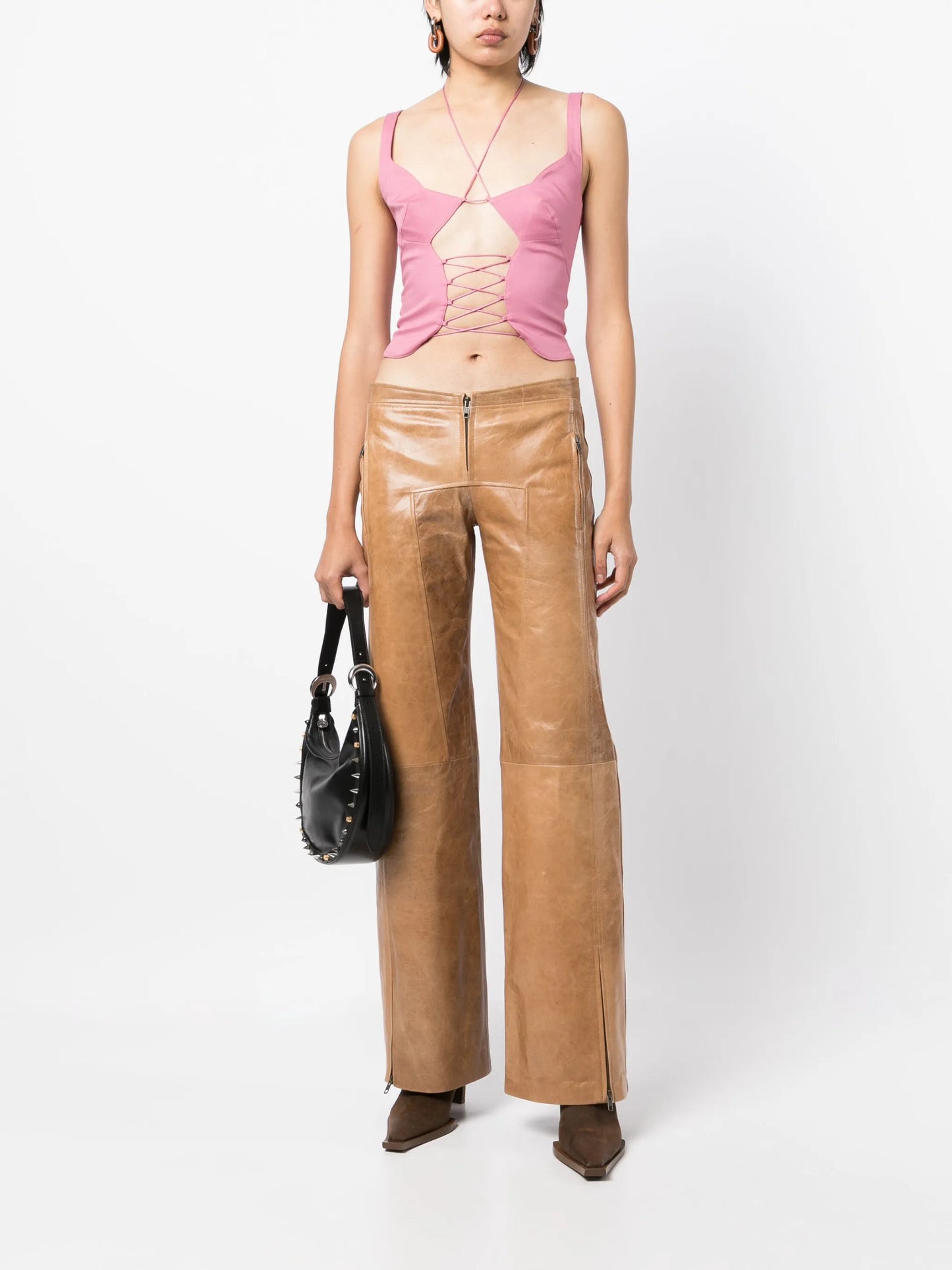 leather flared trousers