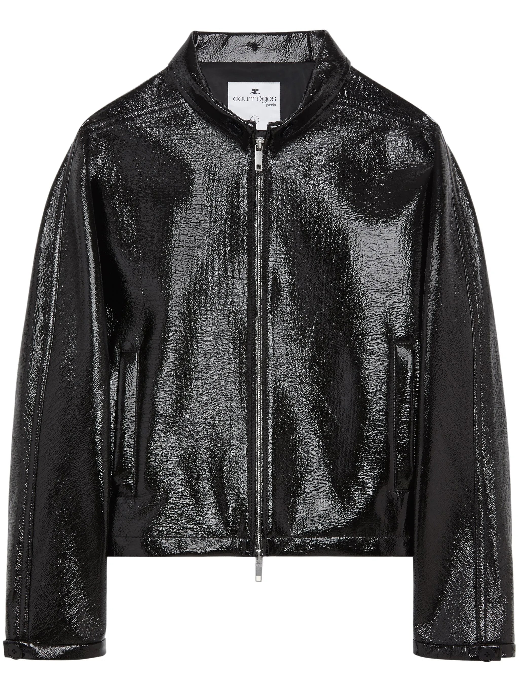 vinyl-finish zip-up bomber jacket