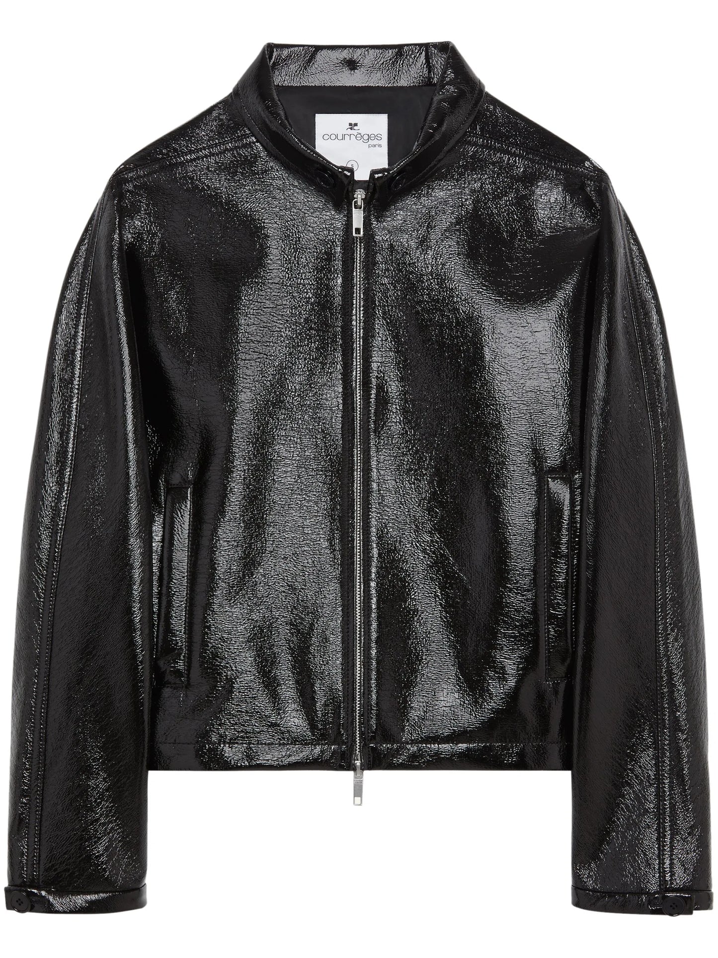 vinyl-finish zip-up bomber jacket