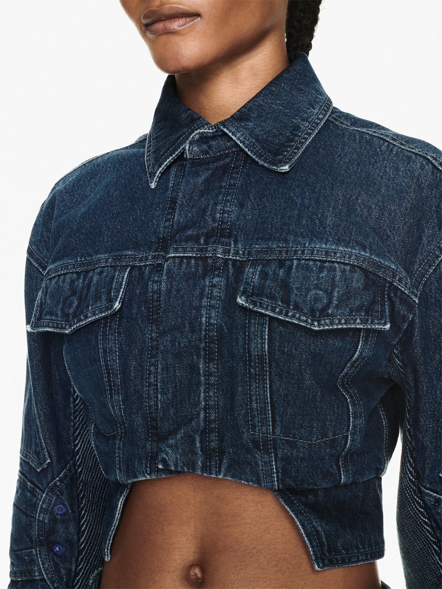 cut-out motorcycle denim jacket