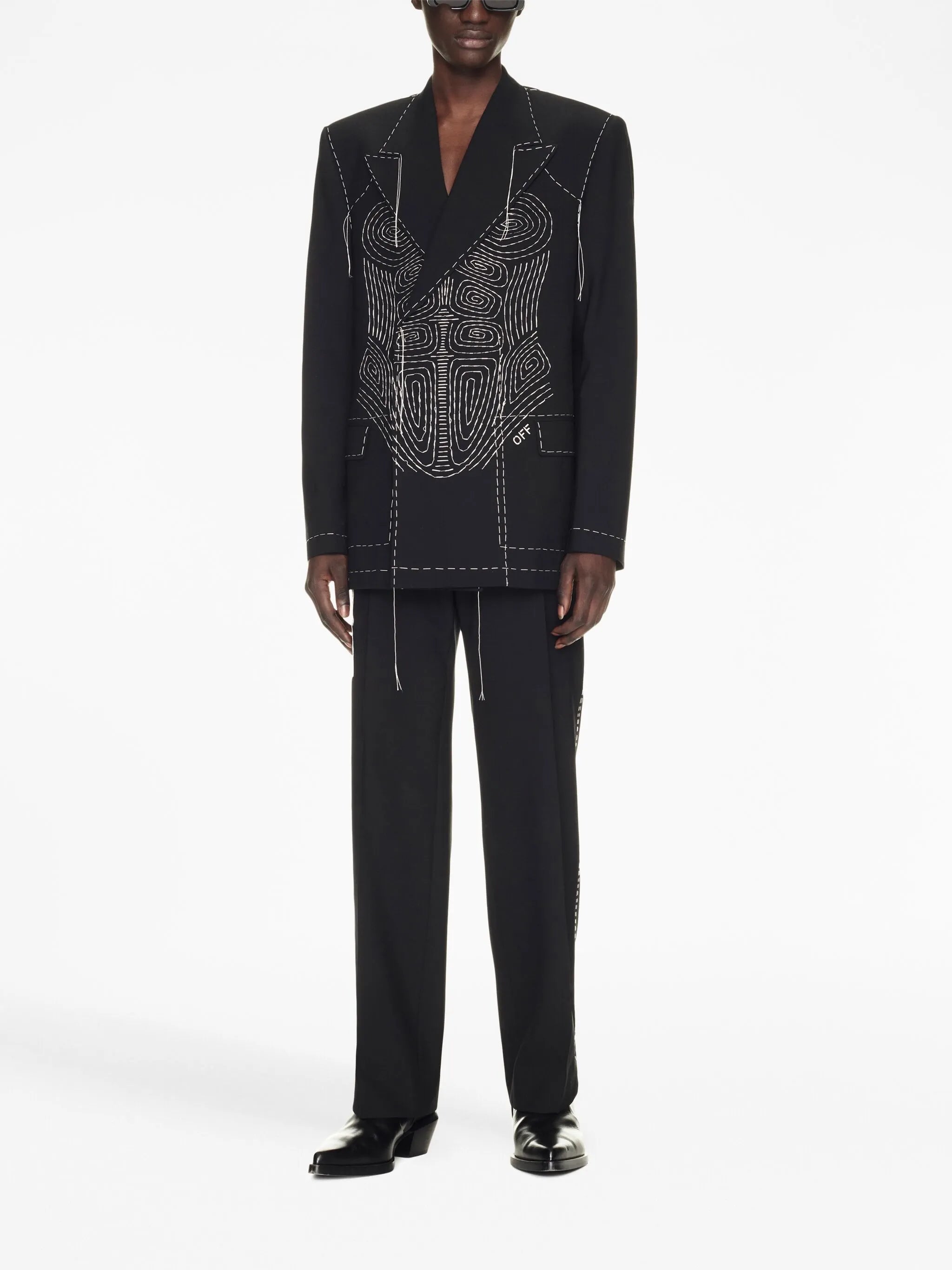 Runway contrast-stitching tailored trousers