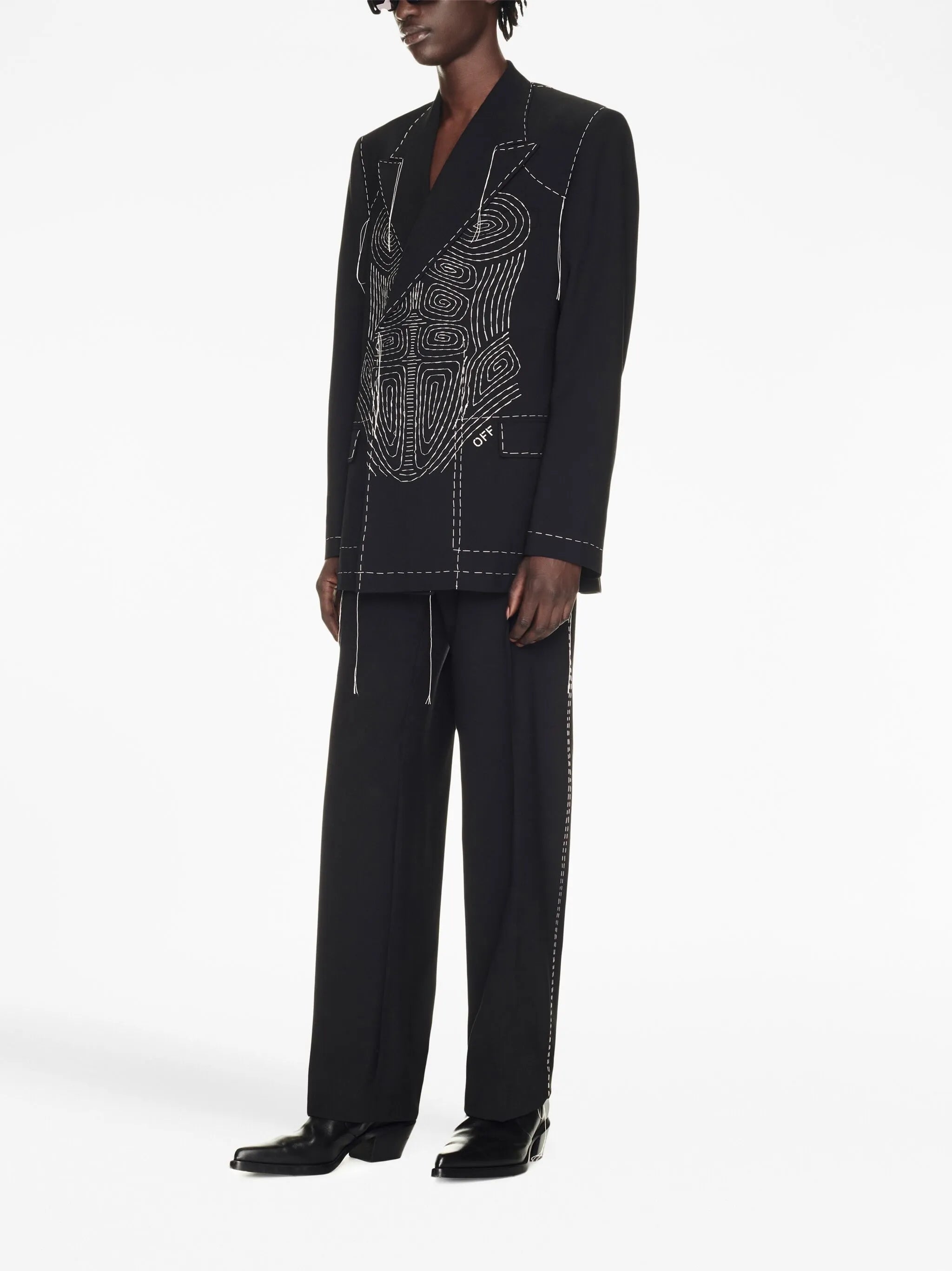 Runway contrast-stitching tailored trousers
