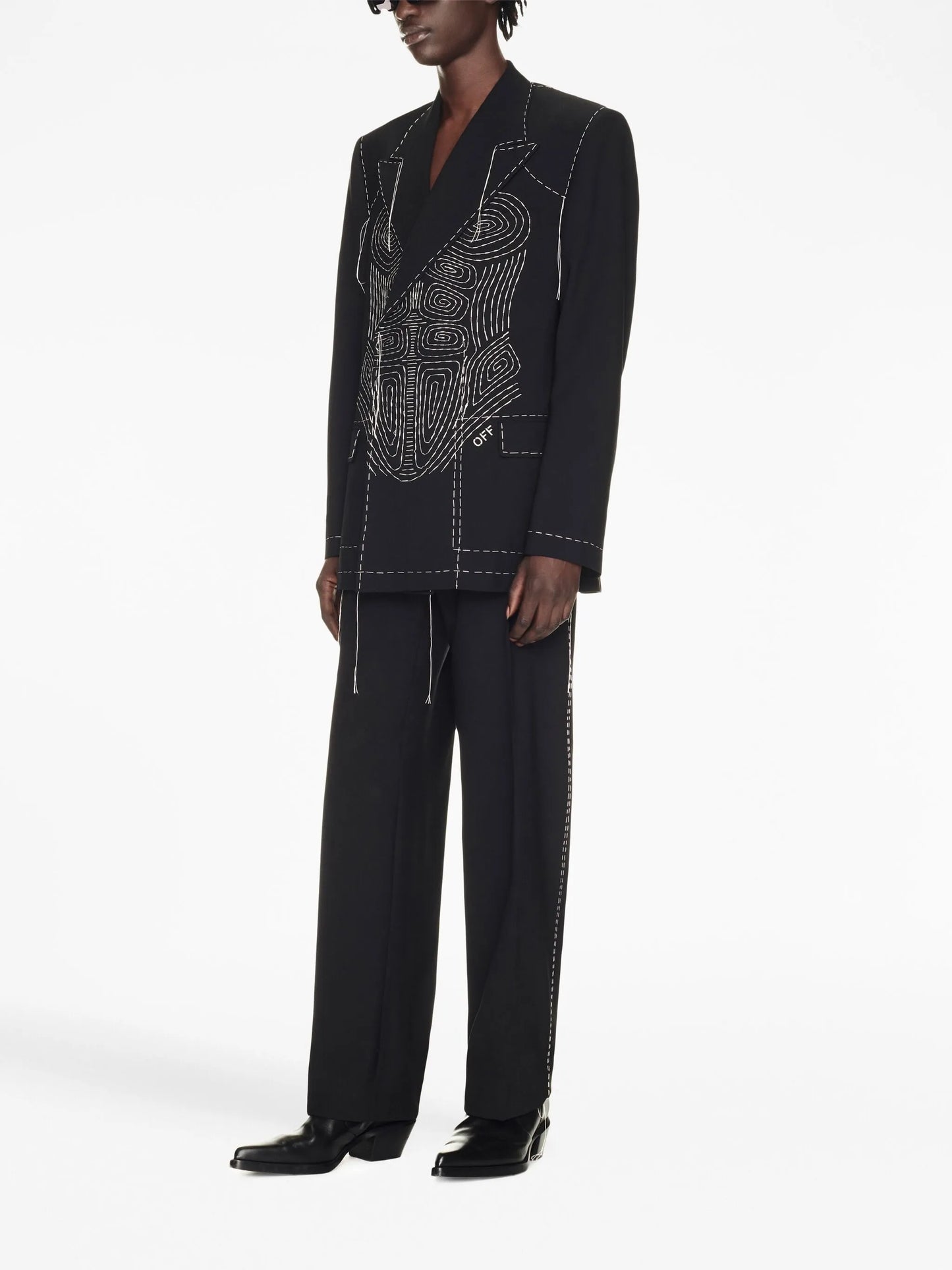 Runway contrast-stitching tailored trousers