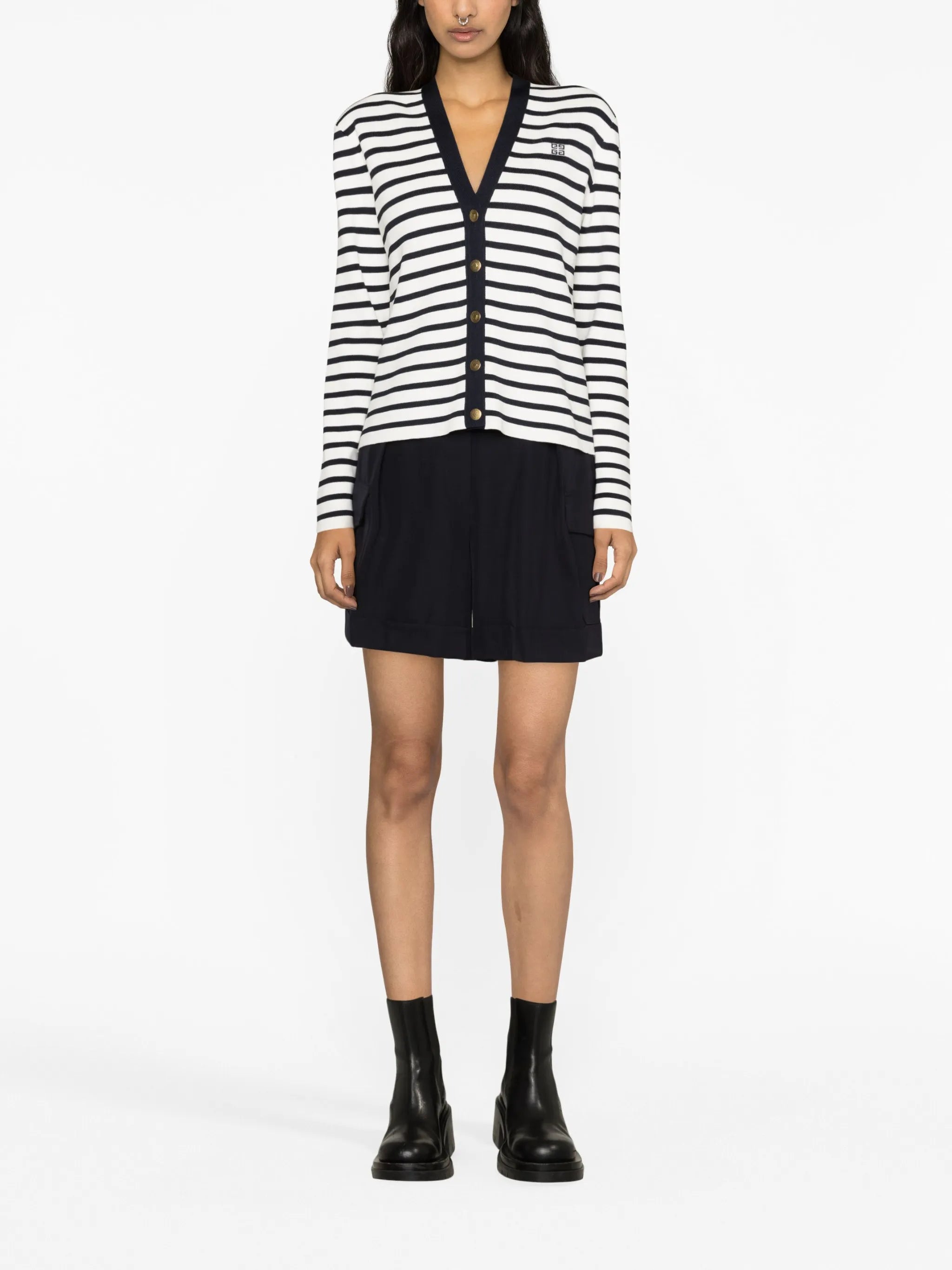 Sailor striped cotton-blend cardigan