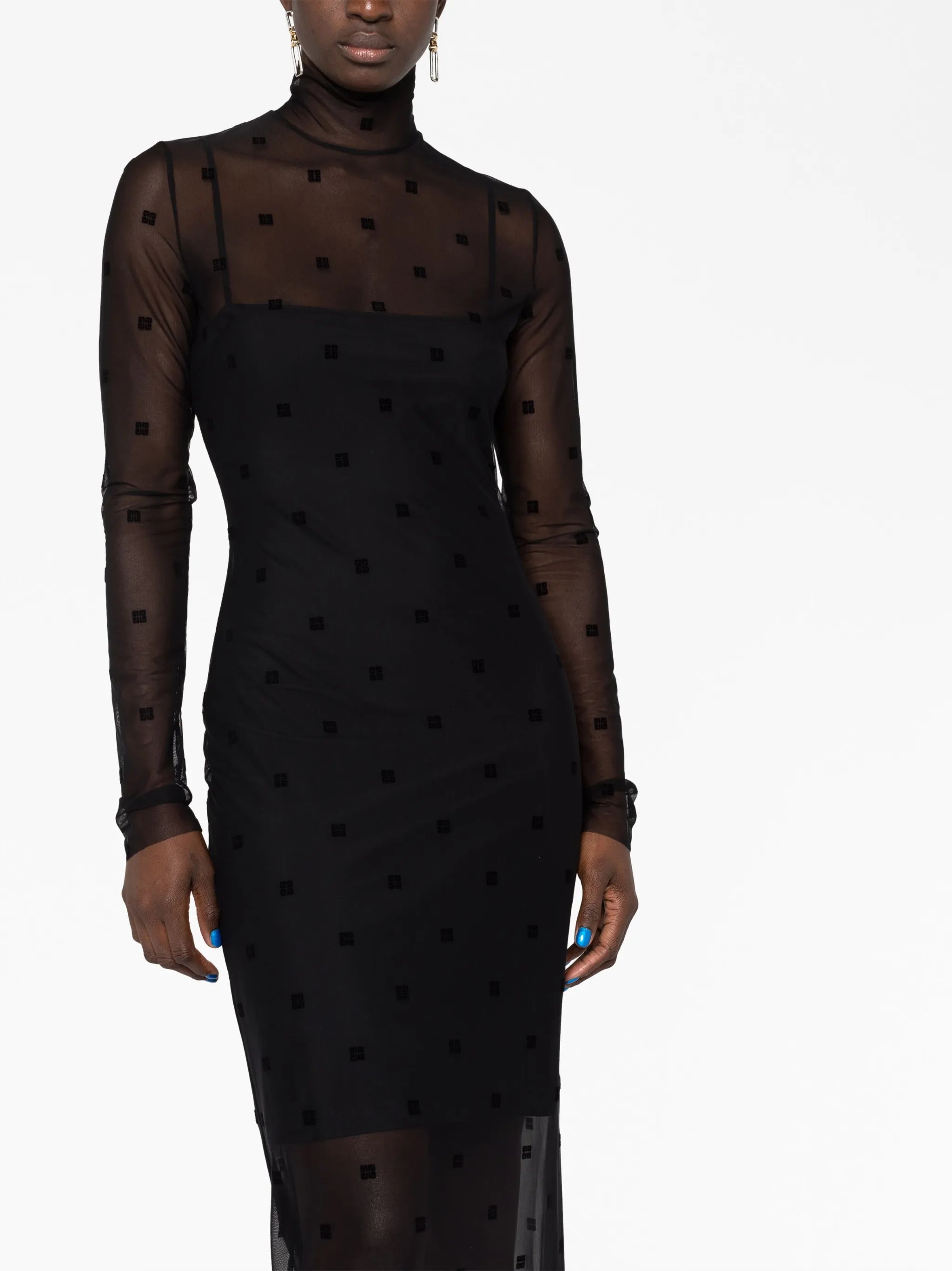 4G-motif tulle maxi dress