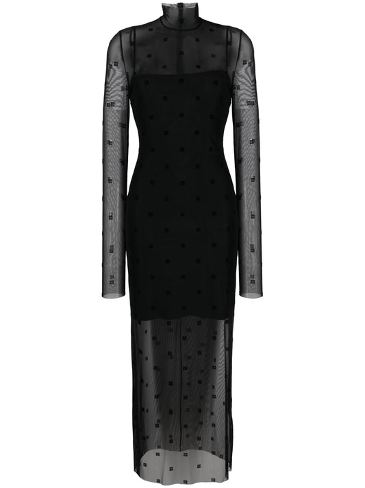 4G-motif tulle maxi dress