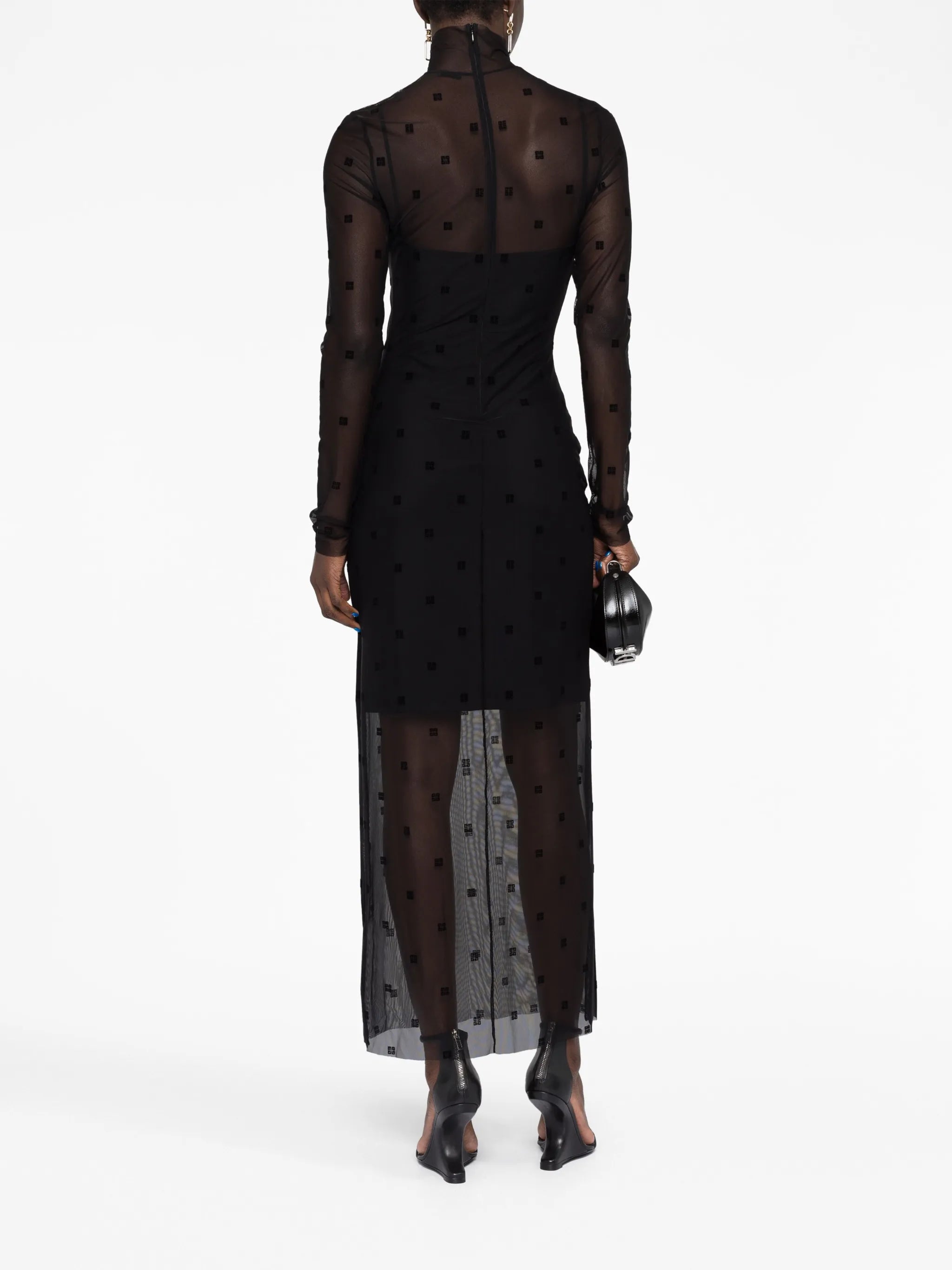 4G-motif tulle maxi dress