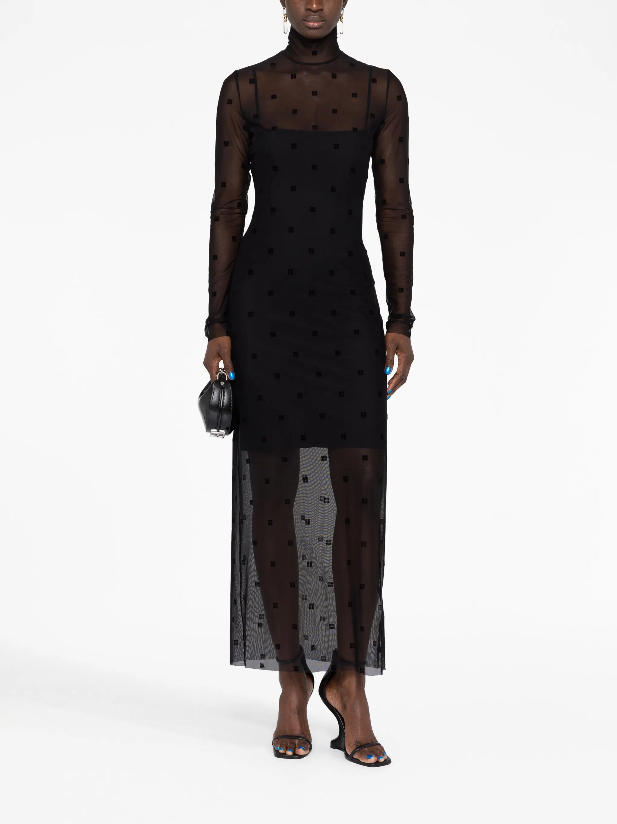 4G-motif tulle maxi dress
