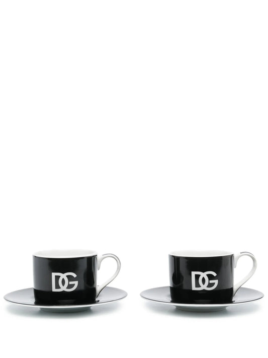 set of 2 porcelain teacups with saucers