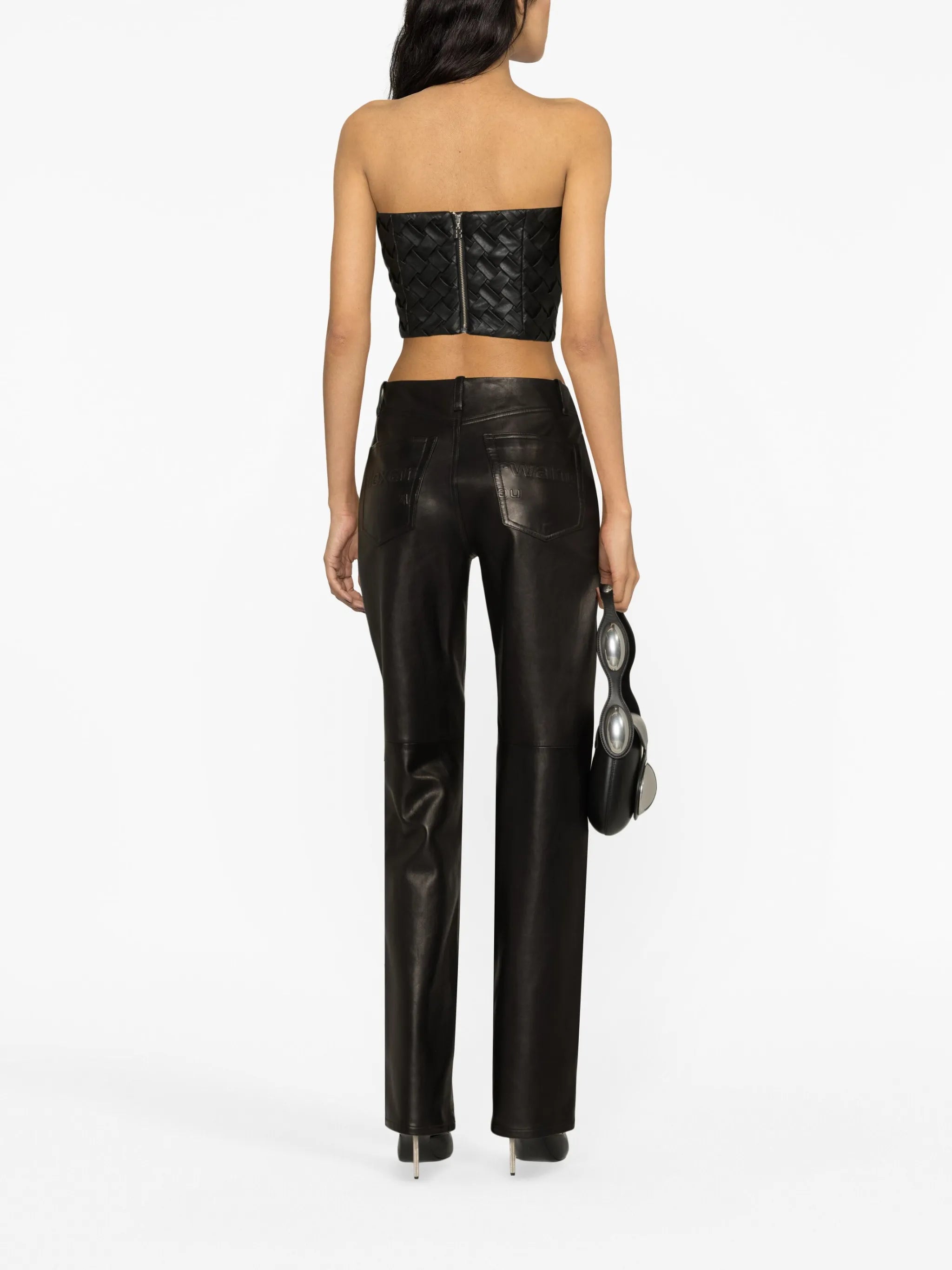 mid-rise straight-leg leather trousers