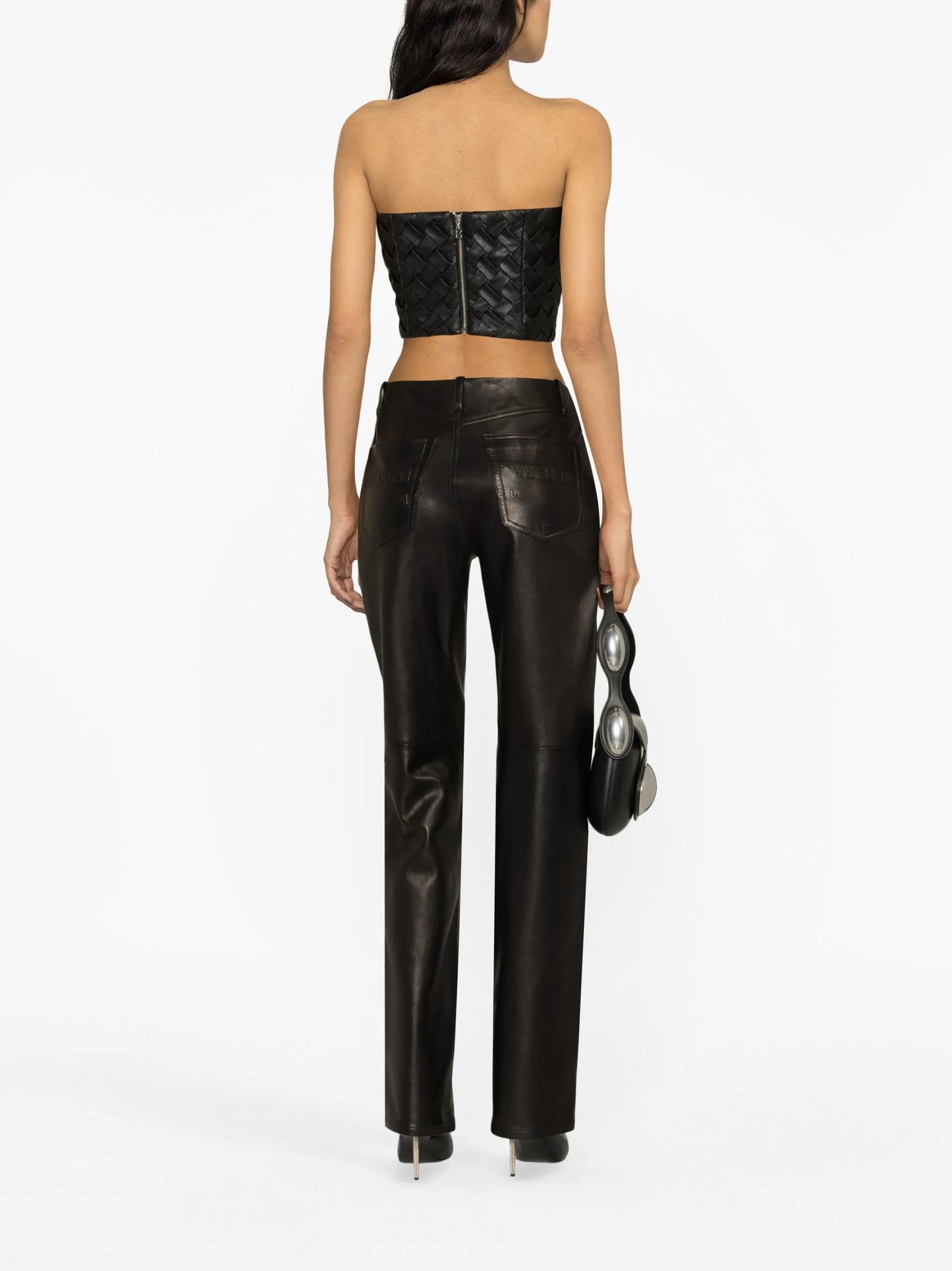 mid-rise straight-leg leather trousers