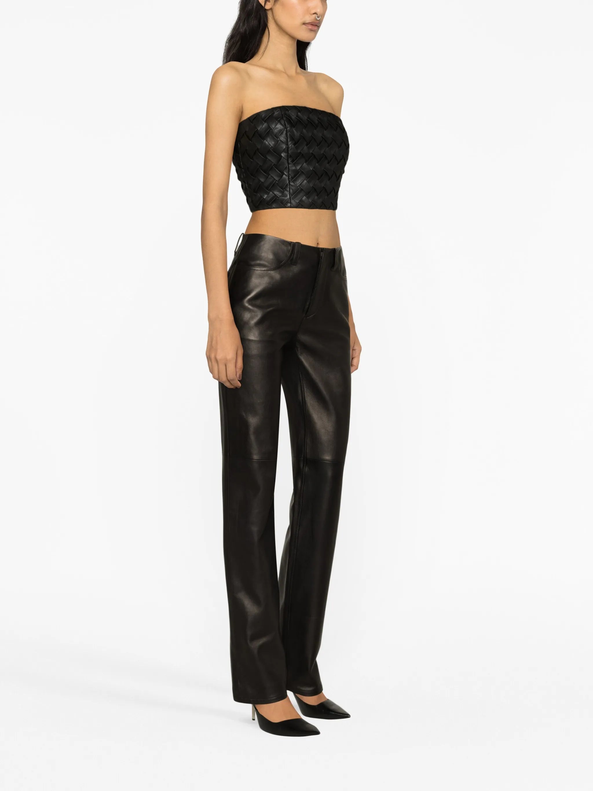 mid-rise straight-leg leather trousers