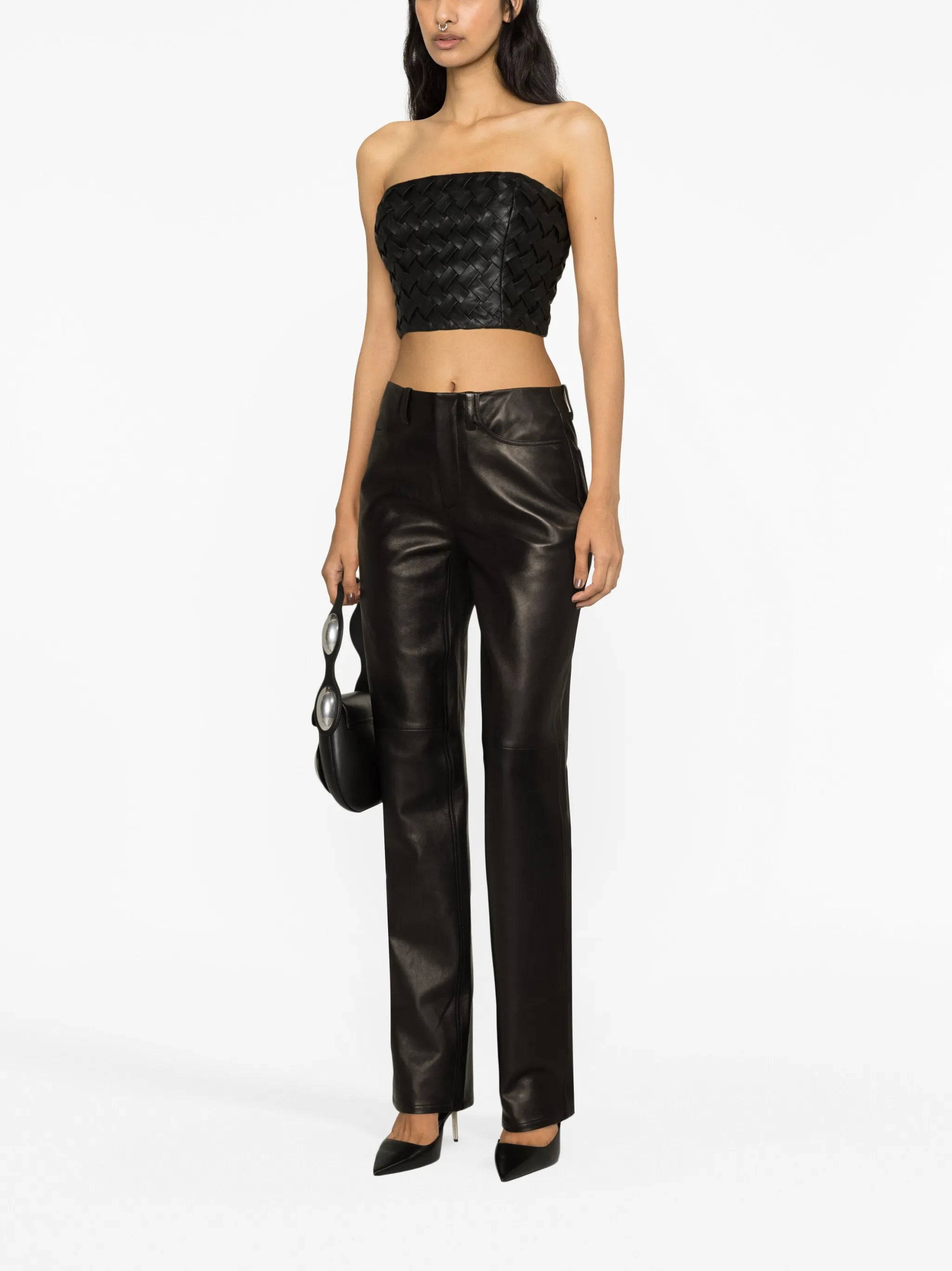 mid-rise straight-leg leather trousers