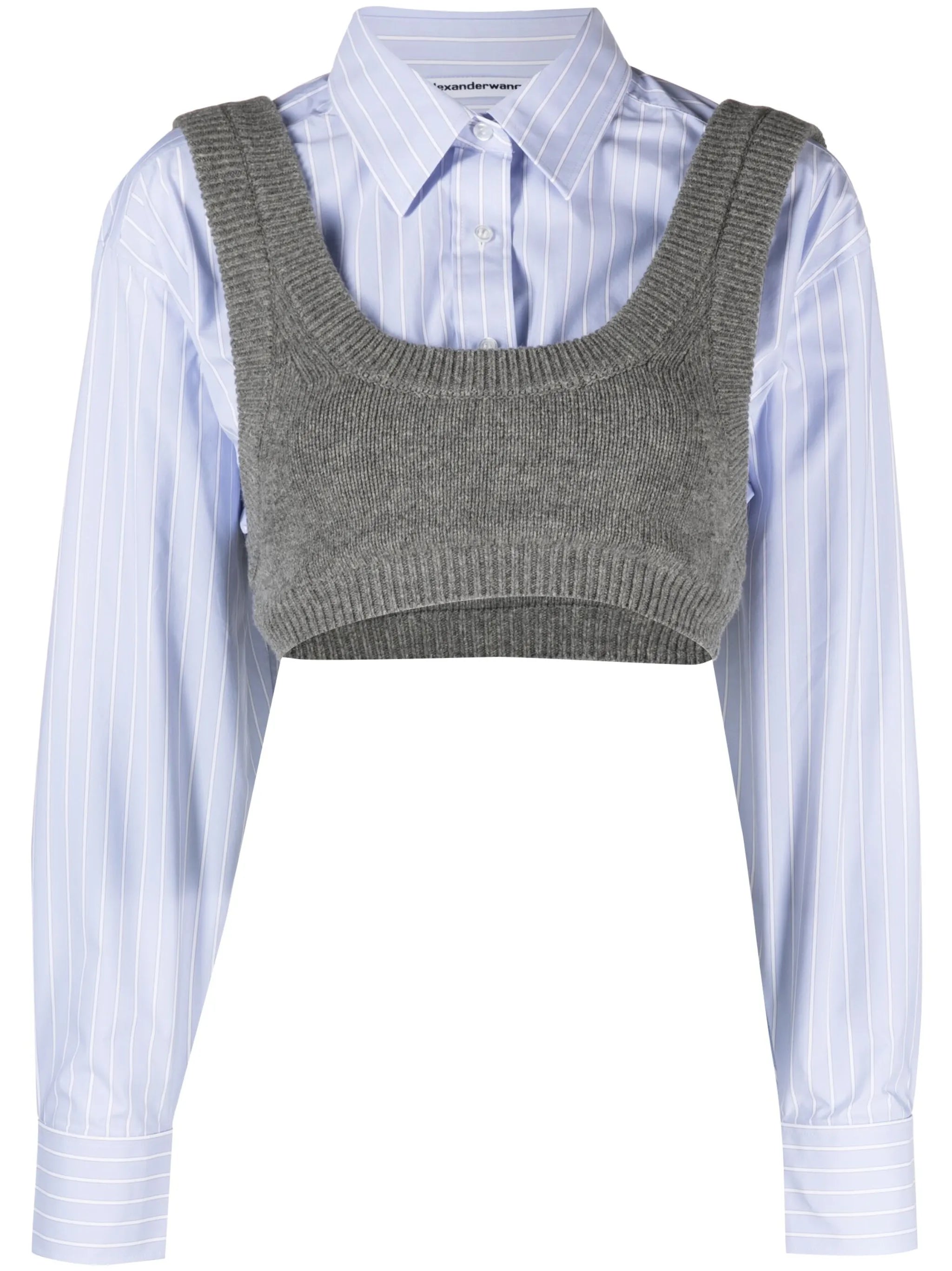 layered knit and poplin crop top