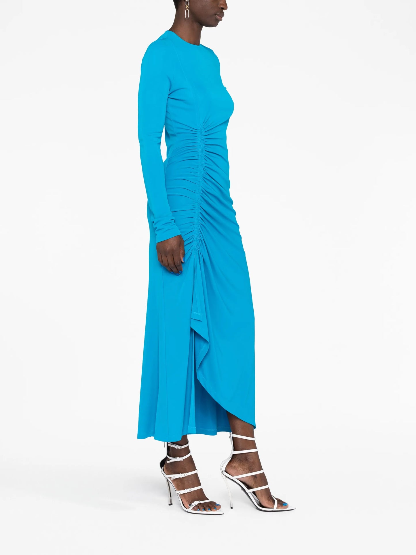 long-sleeve draped maxi dress
