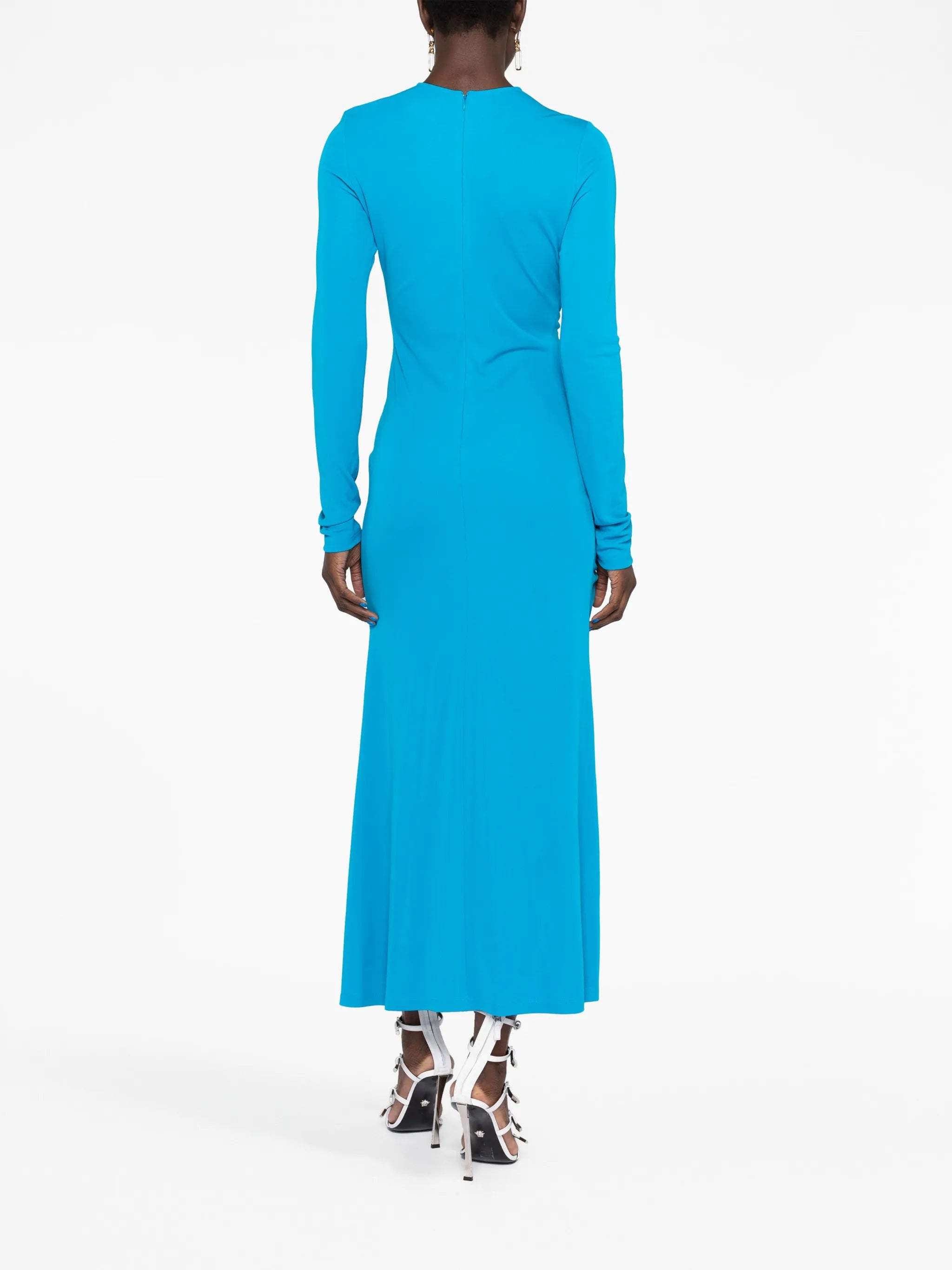 long-sleeve draped maxi dress