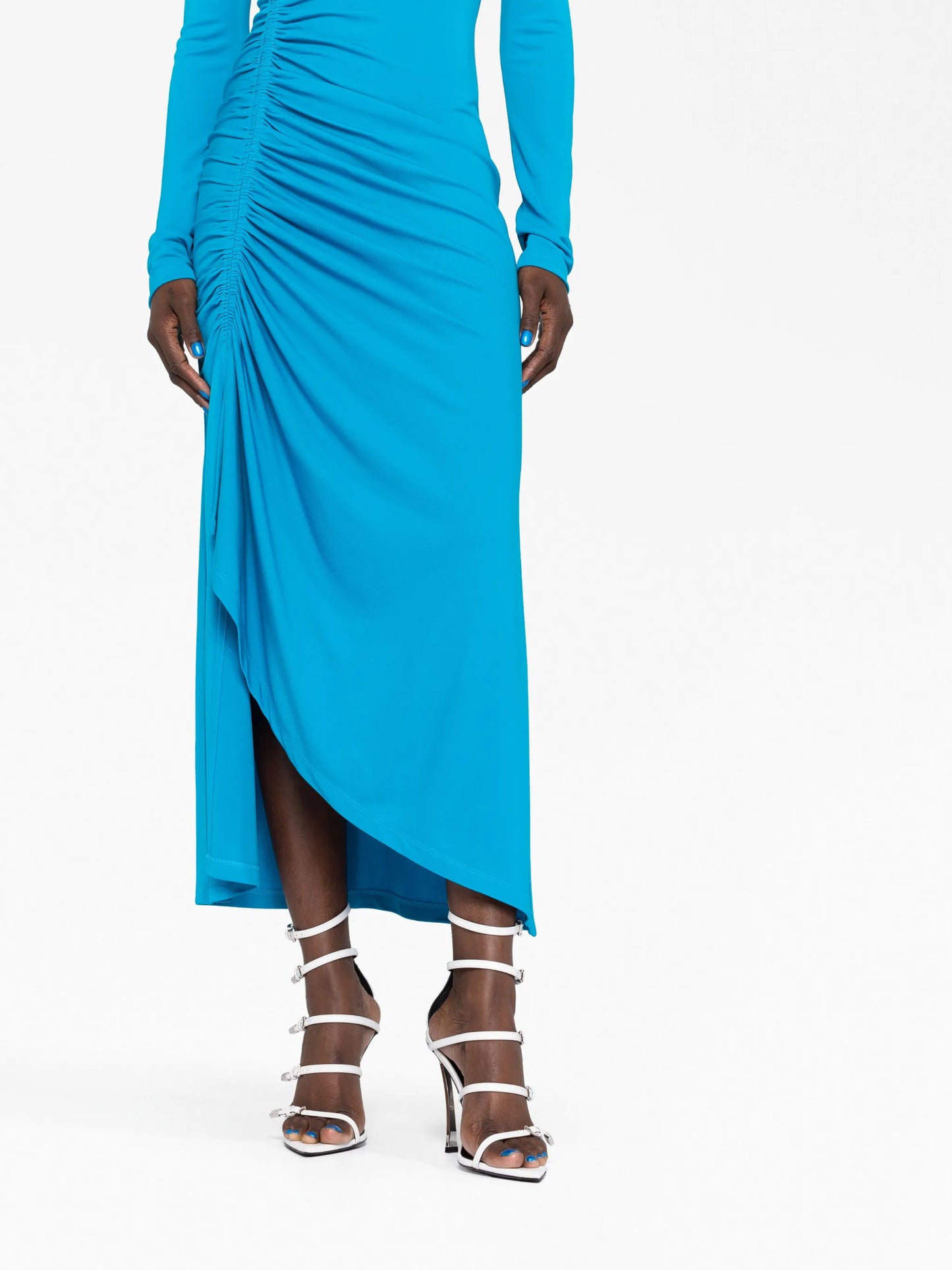 long-sleeve draped maxi dress