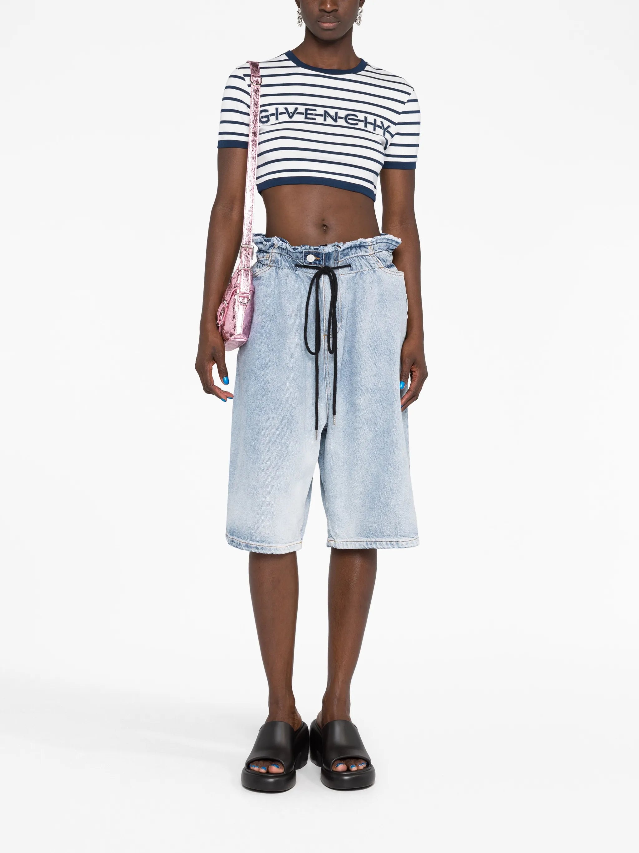 logo-embroidered knitted cropped top