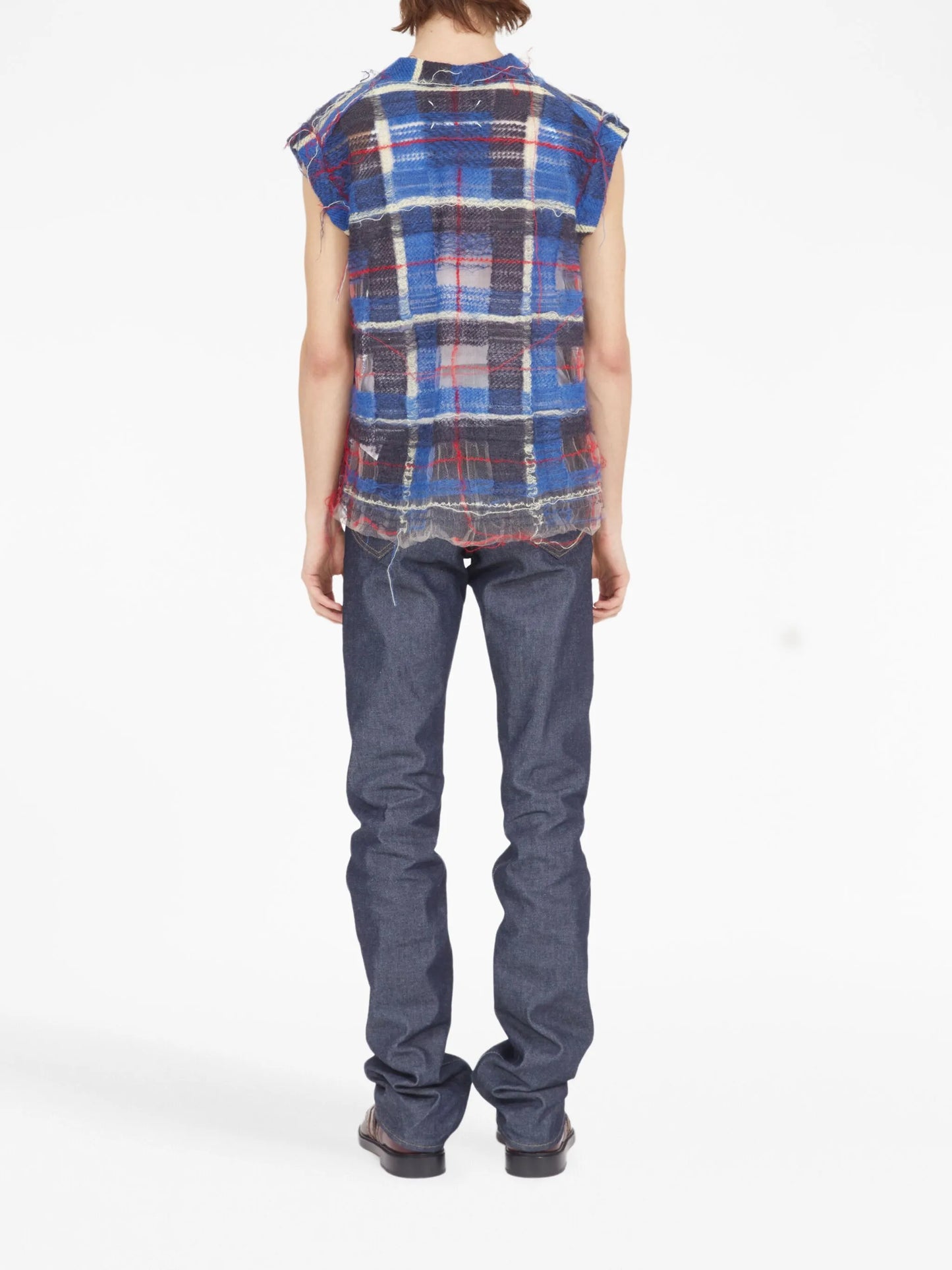 distressed checked tank top
