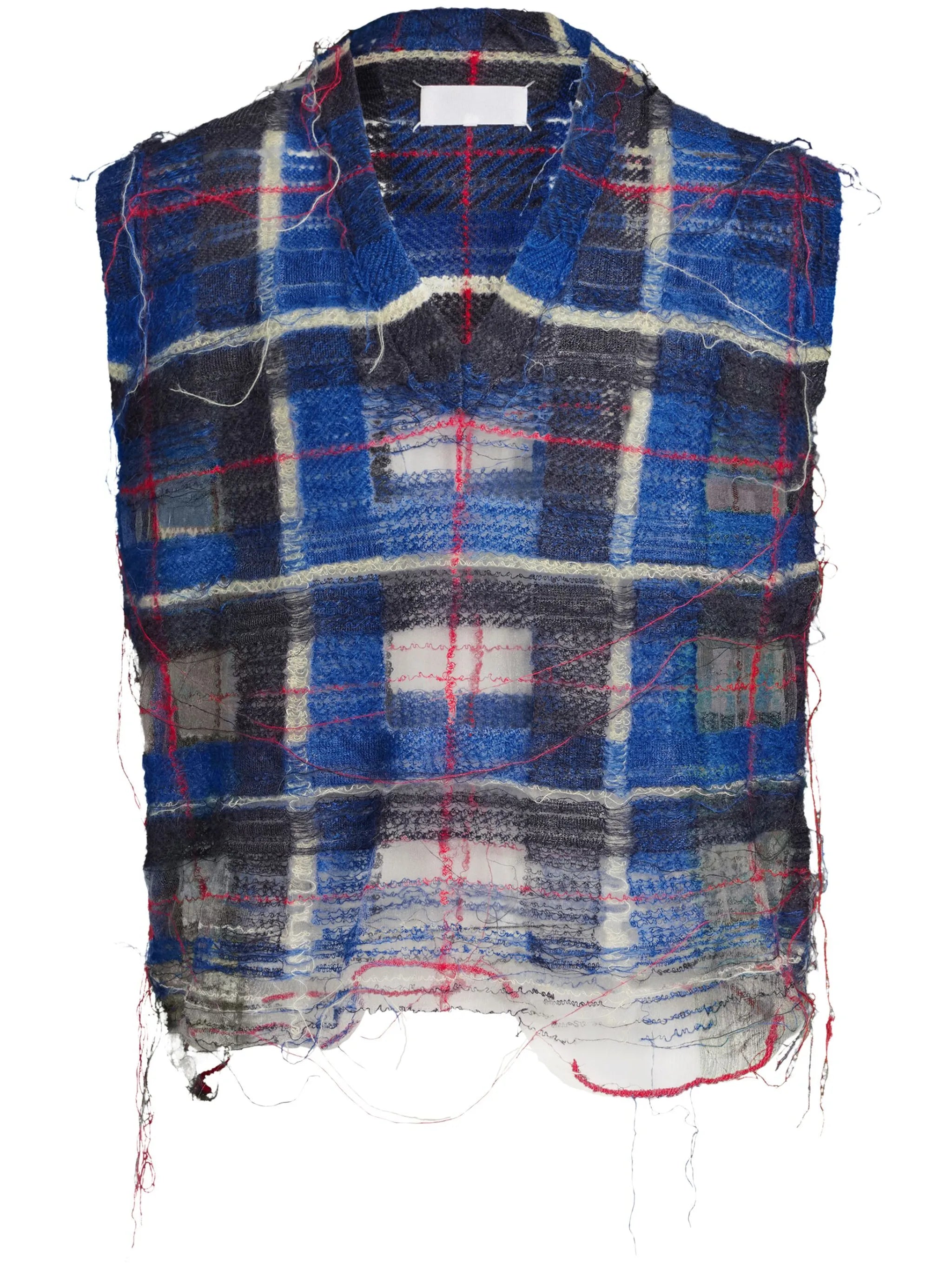 distressed checked tank top