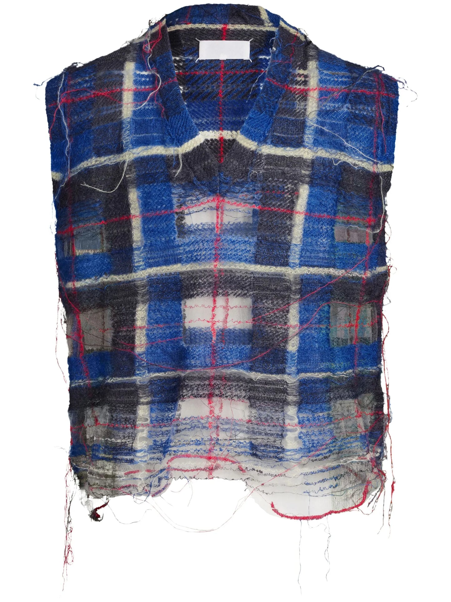 distressed checked tank top