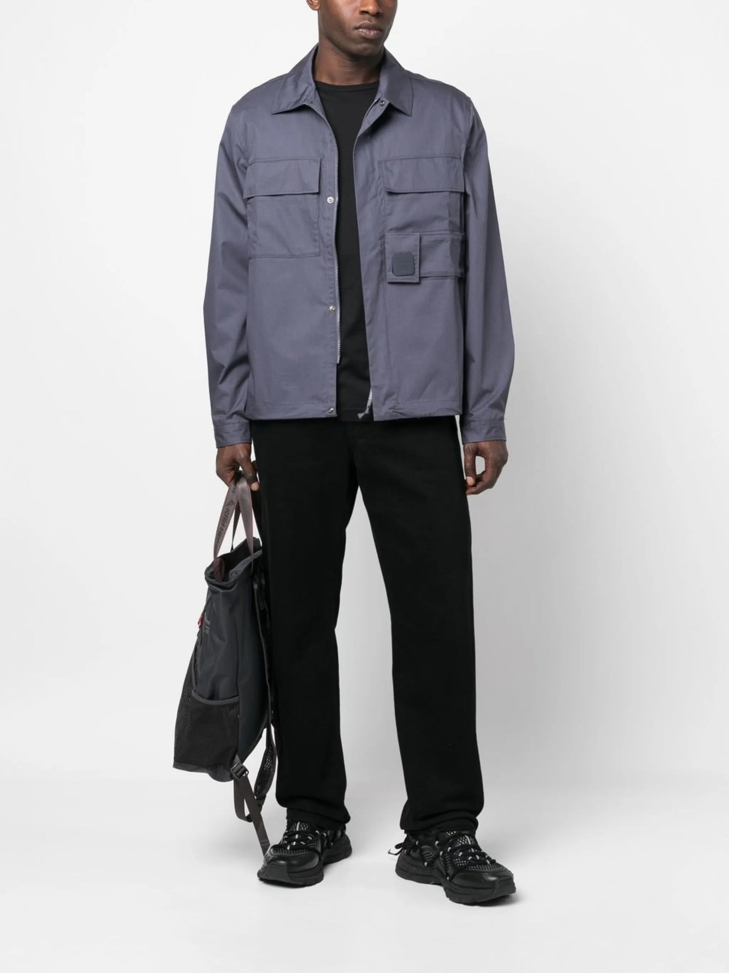 logo-patch cotton shirt jacket
